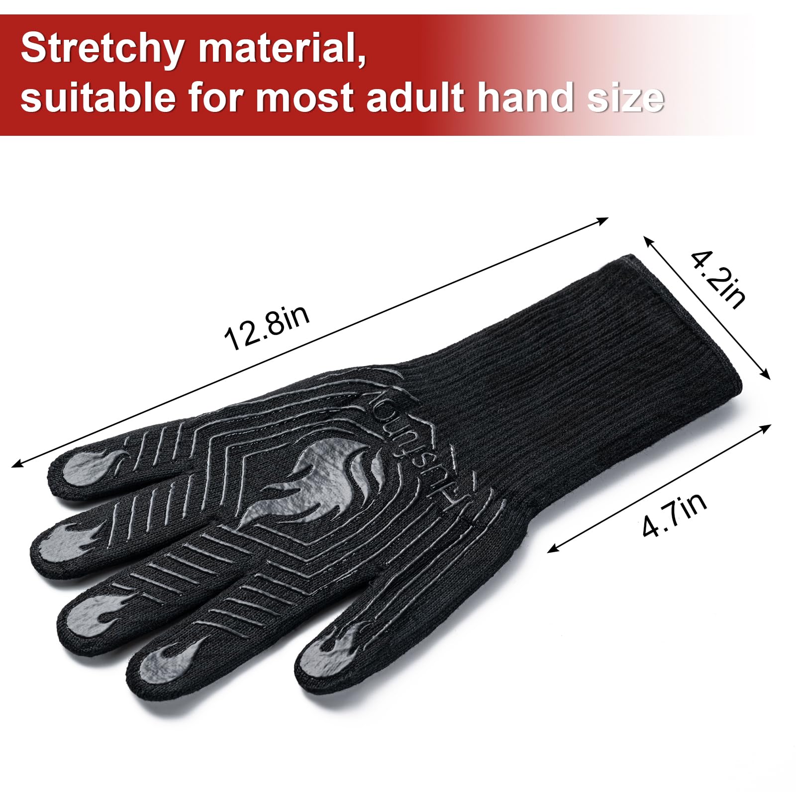 Heat Resistant BBQ Gloves - Non-Slip Grilling & Oven Mitts for Outdoor Cooking, Baking, Smoking - Extra Long Kitchen Gloves (1 Pair, Black) - Perfect for Backyard Barbecues, Campfire Cooking & Hot Food Handling