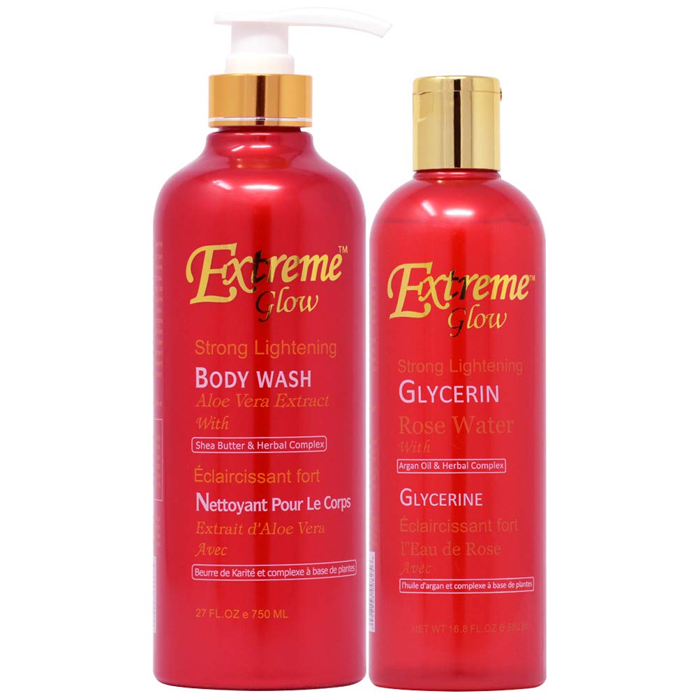Extreme Glow Body Wash & Glycerin Set - 27oz Body Wash + 16.8oz Glycerin for Radiant Skin | Hydrating Shower Routine for Spa-Like Glow at Home