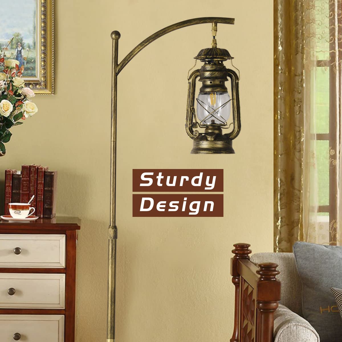 Farmhouse Adjustable Floor Lamp with Tray - Rustic Bronze Standing Light for Bedroom, Living Room, Office & Cafe - On/Off Foot Switch - Perfect for Reading Nook, Home Office Decor & Cozy Living Spaces