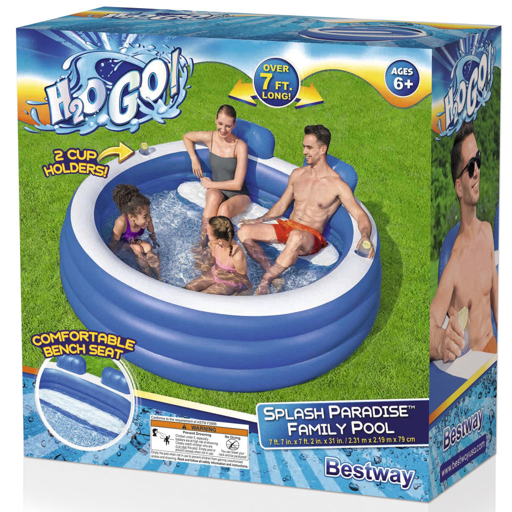 Bestway H2OGO! Splash Paradise Inflatable Family Pool - 8' x 5' Rectangular Swimming Pool for Kids & Adults - Durable Blue & White Design - Perfect for Backyard, Summer Parties & Outdoor Fun