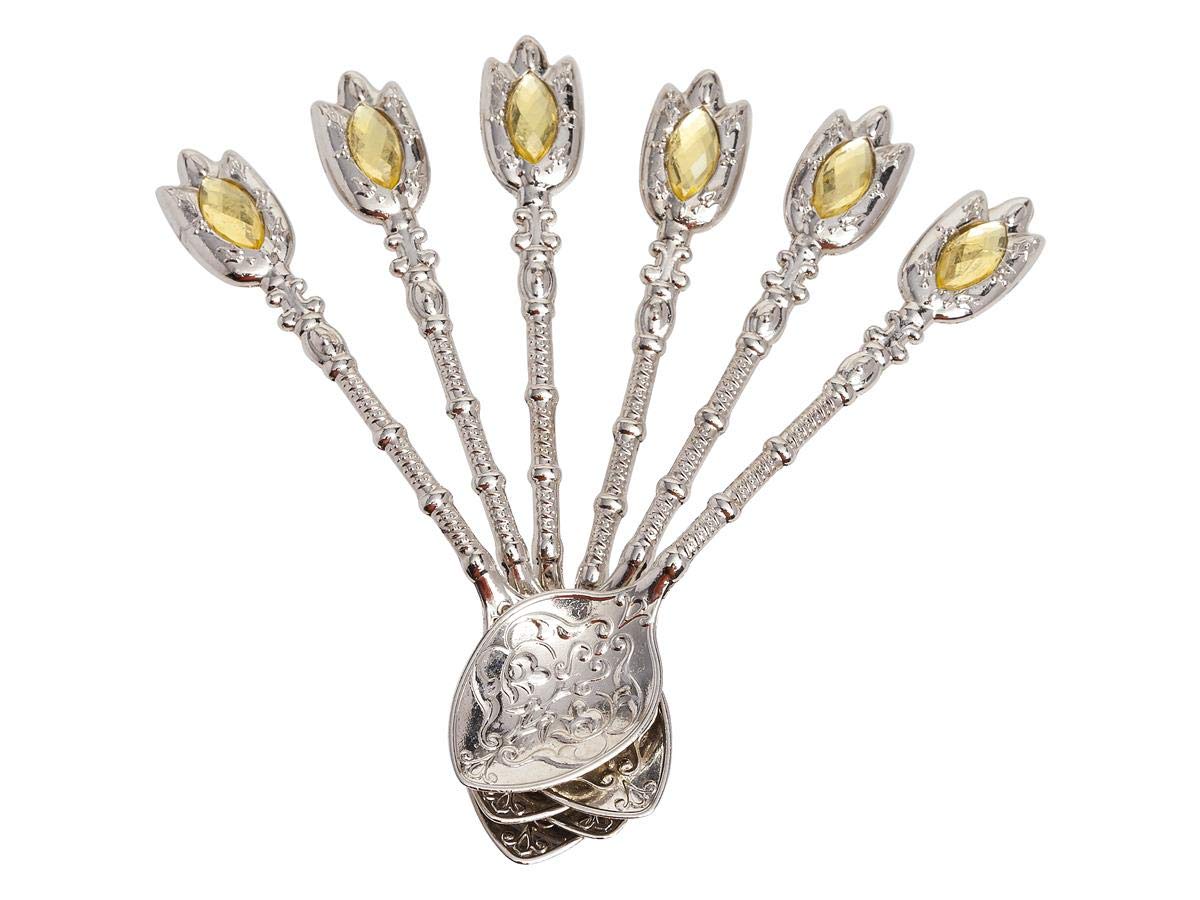 Handmade Turkish Tea Set with Zamzam Water Glasses, Saucer, Tray & Spoon (Silver) - Perfect for Traditional Tea Ceremonies, Home Decor & Gift Giving