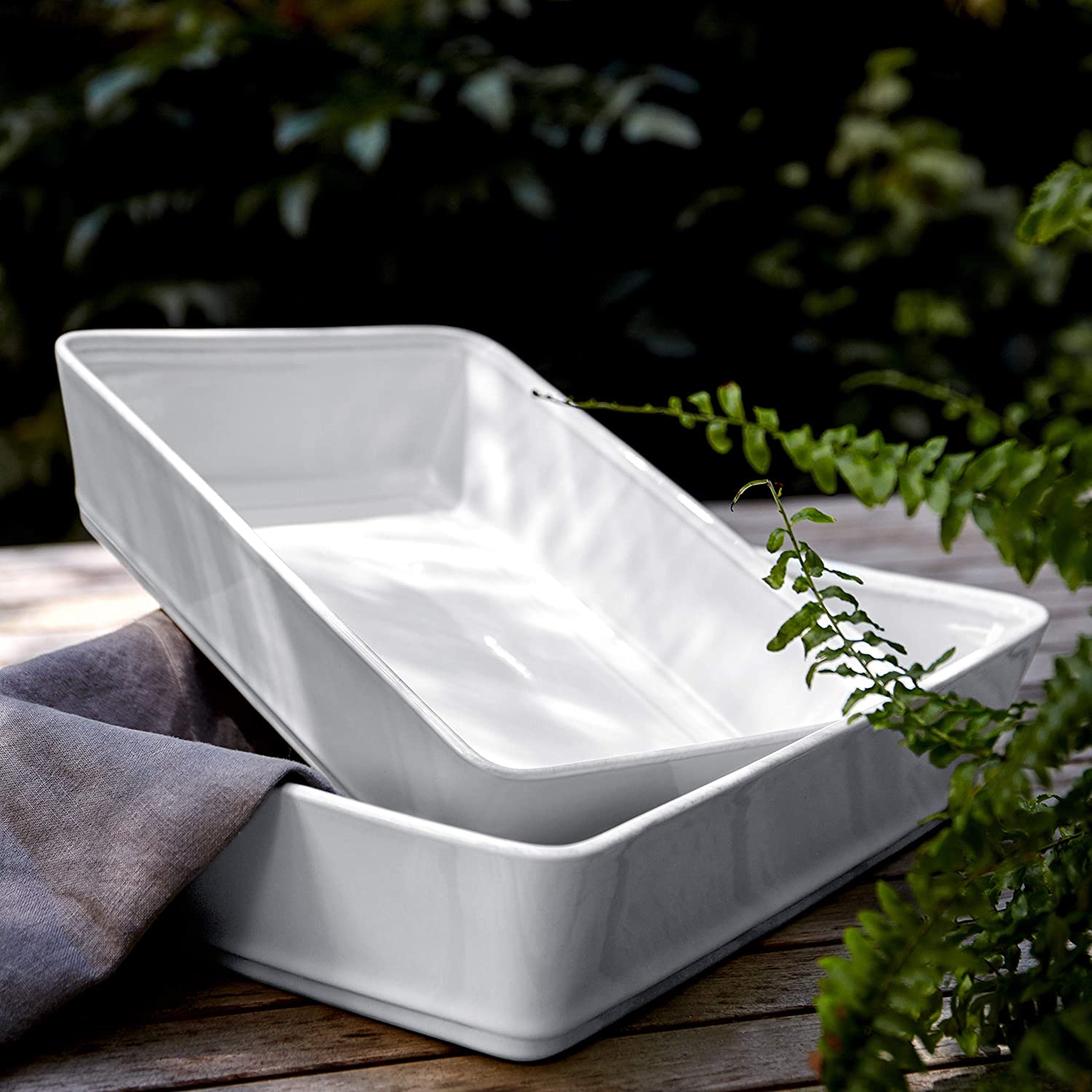 COSTA NOVA Friso Collection Stoneware Ceramic Rectangular Baking Dish - Medium 11.75x8.75 Inch White Oven Safe Casserole Pan for Roasting, Baking & Serving Dishes