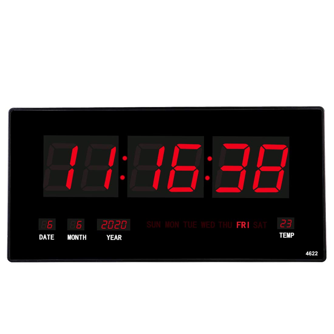 18.5 Inch Large Oversized LED Digital Clock with Temperature & Calendar Display - Date, Day of Week - Electric Wall/Desk Mounted Timer (Red) - Perfect for Home, Office, Bedroom, Kitchen & Classroom Decor