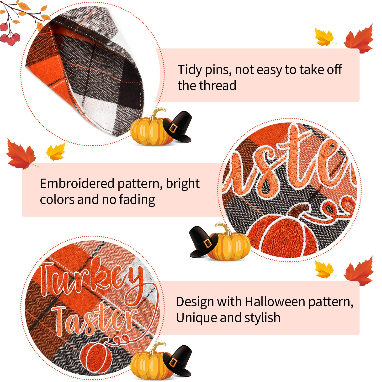 Malier Holiday Dog Bandana - Halloween Thanksgiving Plaid Pet Scarf with Embroidery, Triangle Bib Kerchief for Small Medium Large Dogs & Cats (Large, Style 4) - Perfect for Seasonal Pet Photos & Holiday Parties