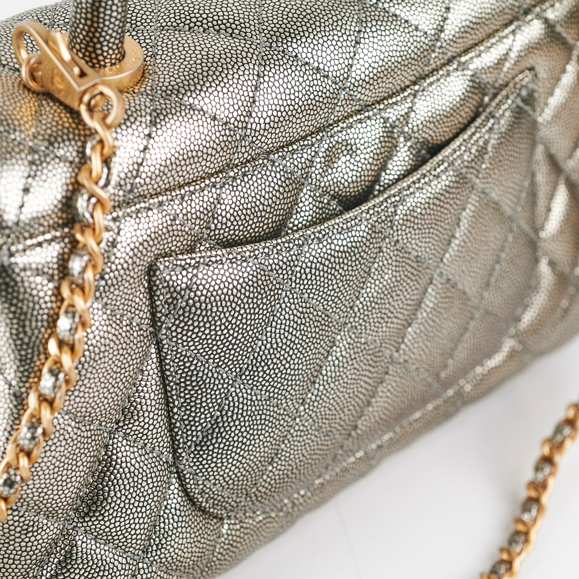Chanel Small Coco Handle Bag in Metallic Silver - 28 Series Luxury Crossbody Purse for Women | Perfect for Evening Events, Parties & Special Occasions