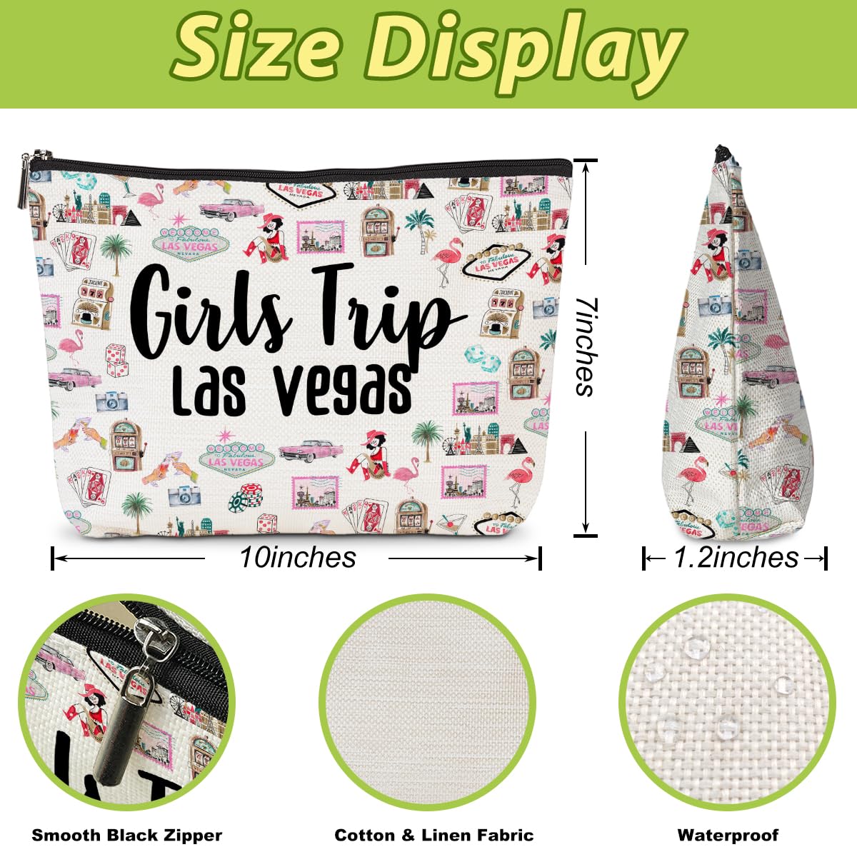 Las Vegas Themed Makeup Bag - Travel Cosmetic Organizer for Women, Girls Trip & Weekend Gifts, Birthday Souvenir for Daughter, Best Friend, Traveler - Perfect for Vegas Vacation, Bachelorette Party & Christmas Presents