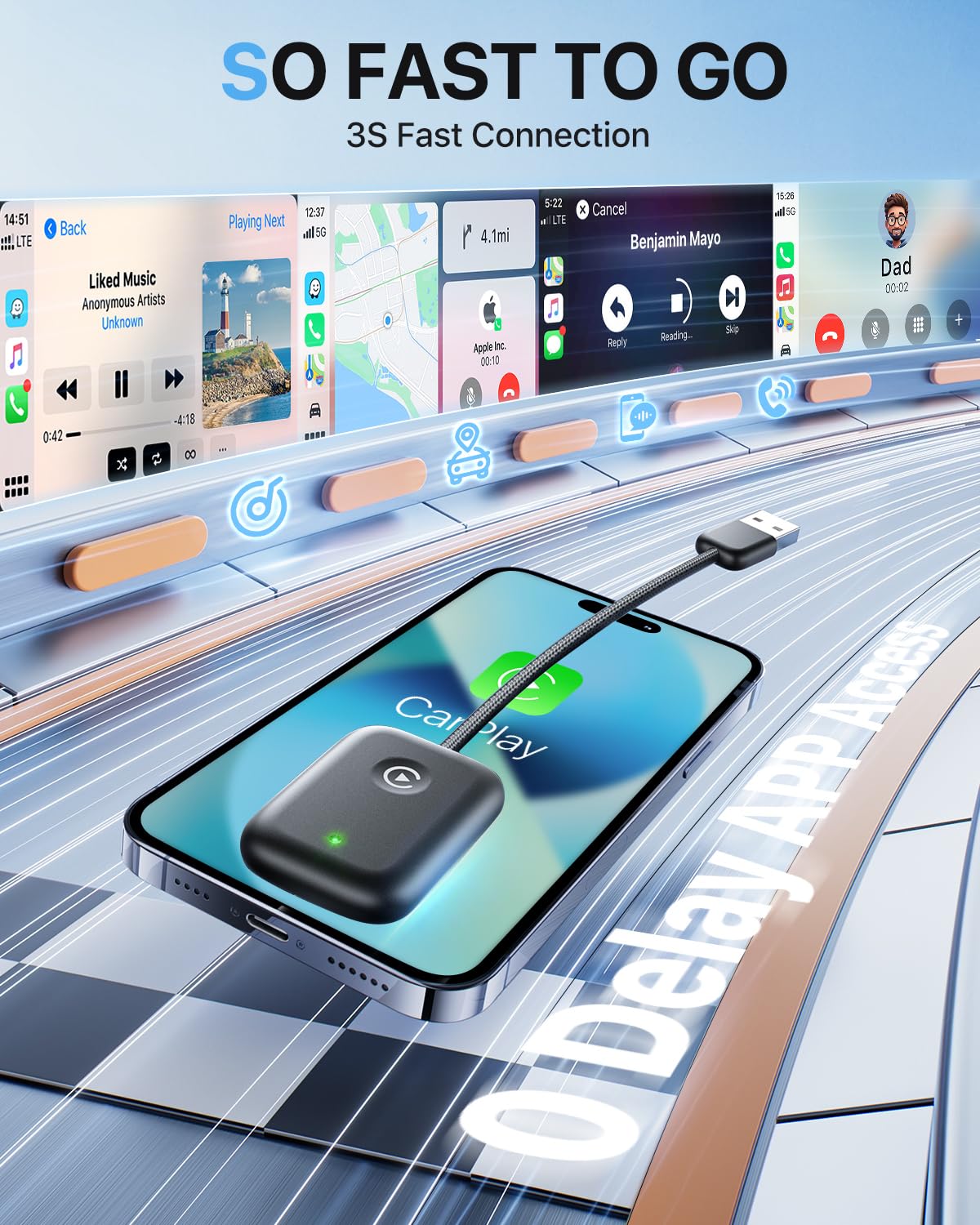 2024 Wireless CarPlay Adapter for iPhone - Upgrade Wired to Wireless CarPlay, Plug & Play Dongle with Fast Response & Stable Connection (Black) | Perfect for Commuting, Road Trips & Hands-Free Driving