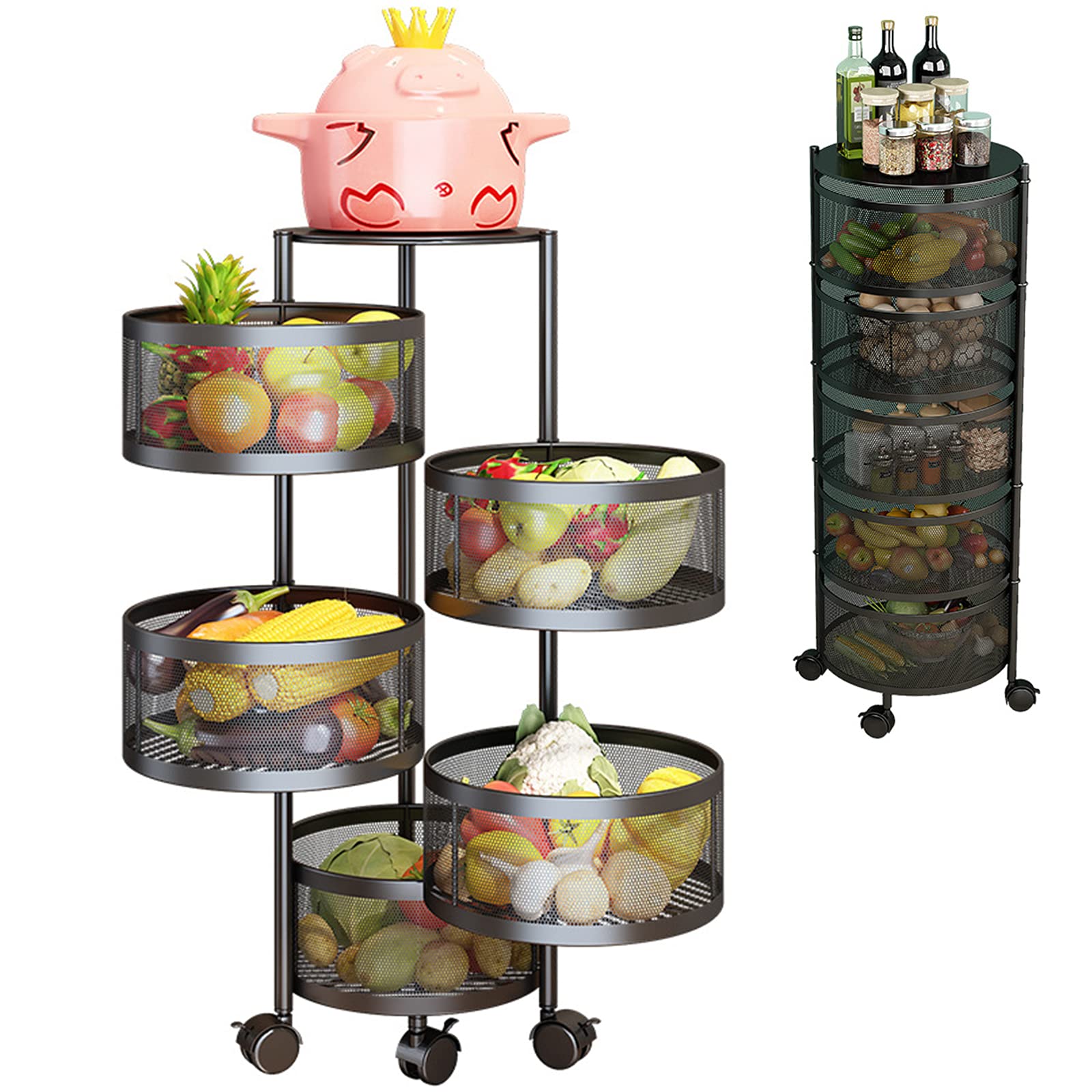 Rotating 5-Tier Kitchen Storage Shelf for Fruits & Vegetables - Home & Living Room Organizer