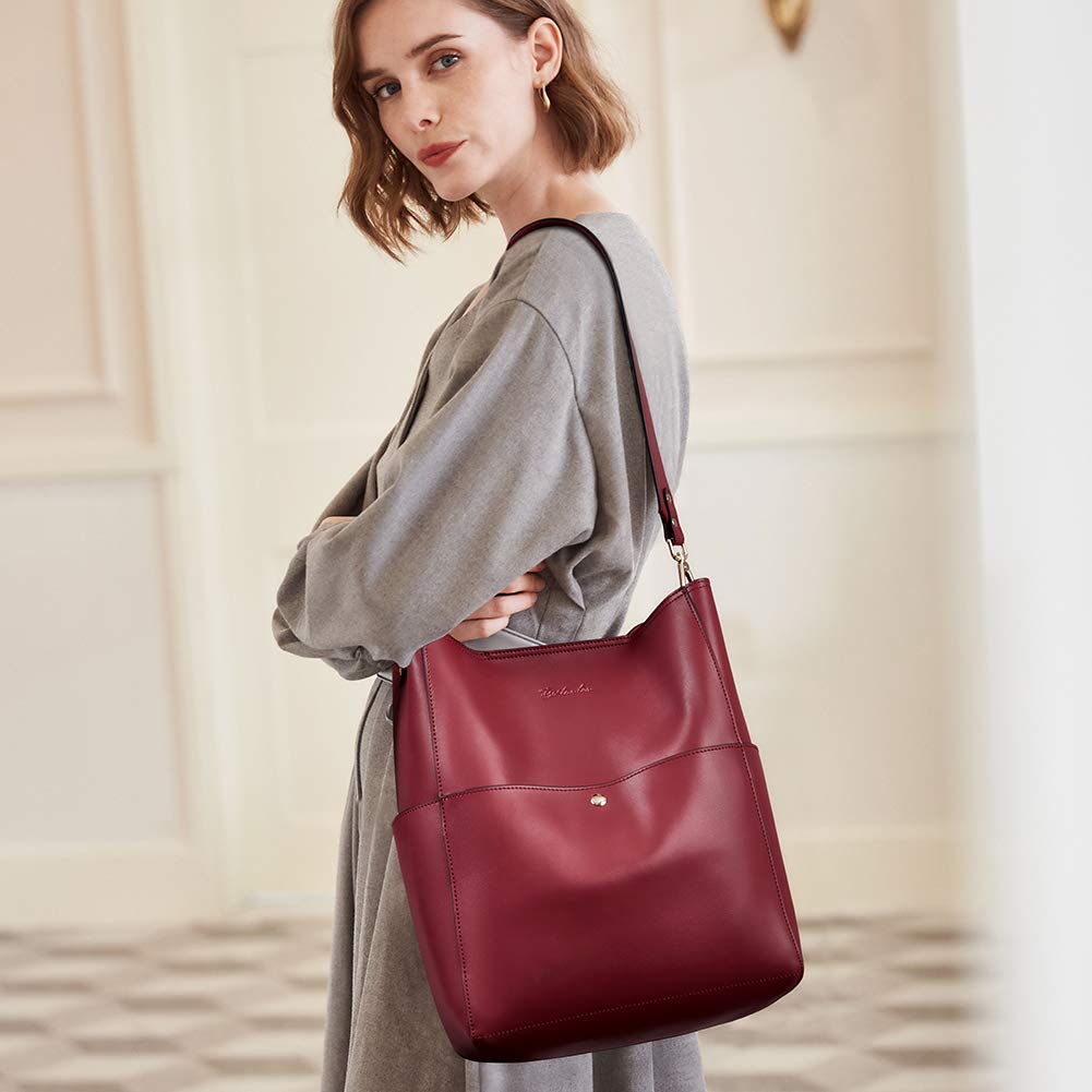 BOSTANTEN Women's Genuine Leather Designer Handbag - Stylish Tote Purse & Shoulder Bucket Bag for Work, Travel & Everyday Use