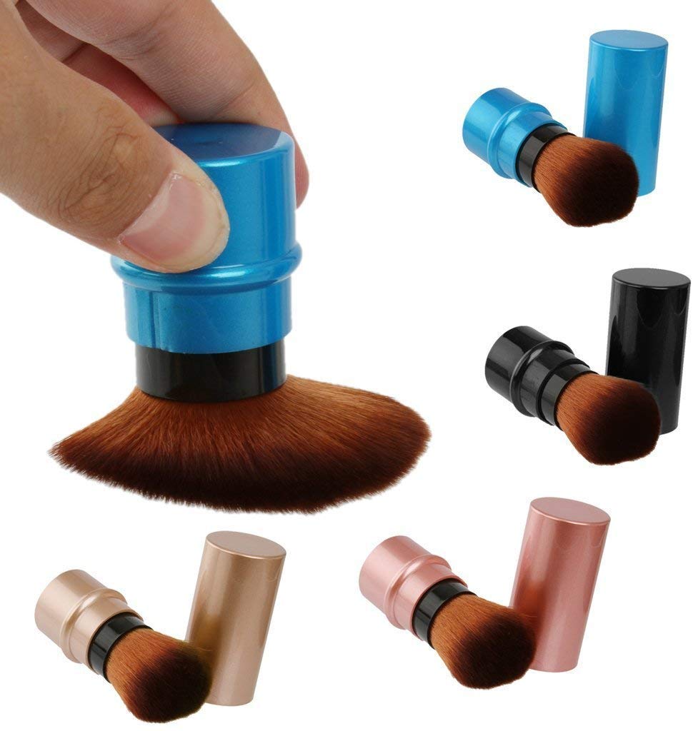 Gugzy Retractable Kabuki Brush for Makeup - Professional Face Powder, Foundation & Blush Brush (Black) | Perfect for Travel, On-the-Go Touch Ups & Everyday Makeup Application