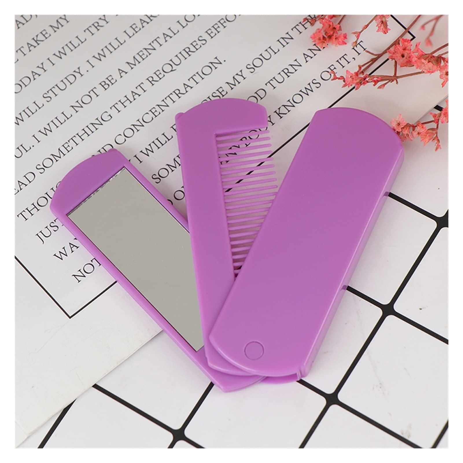 LIUMAOMAO Mini Pocket Folding Hair Brush with Mirror - Portable Travel Hair Comb for Women & Men - Compact Purse Mirror Comb for On-the-Go Styling (Purple) | Perfect for Travel, Gym, Office & Emergency Touch-Ups