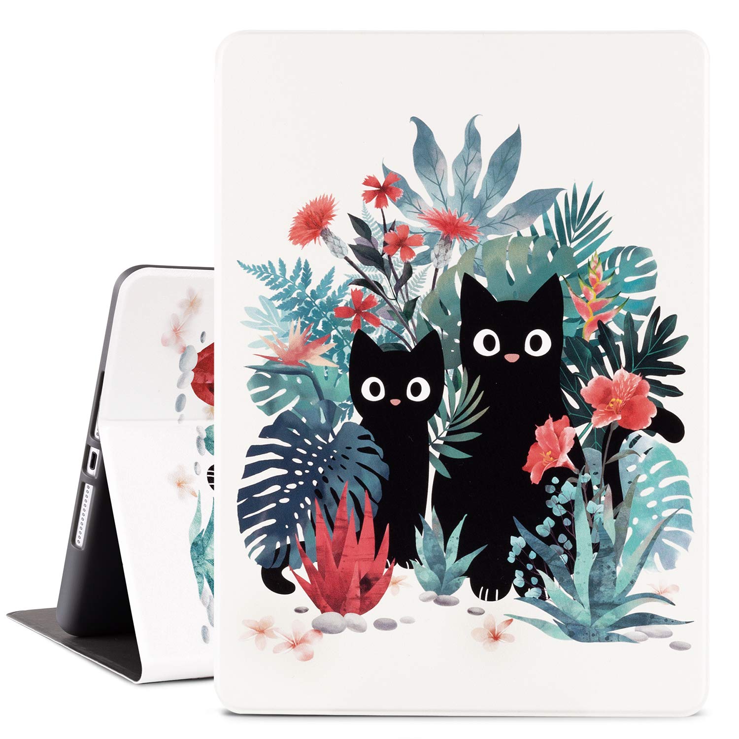 Premium Leather iPad 10.2 Case for 7th/8th/9th Gen (2019-2021) - Vimorco Protective Cover with Auto Wake/Sleep & Adjustable Stand | Perfect for Work, Study & Travel (Black Cat Design)