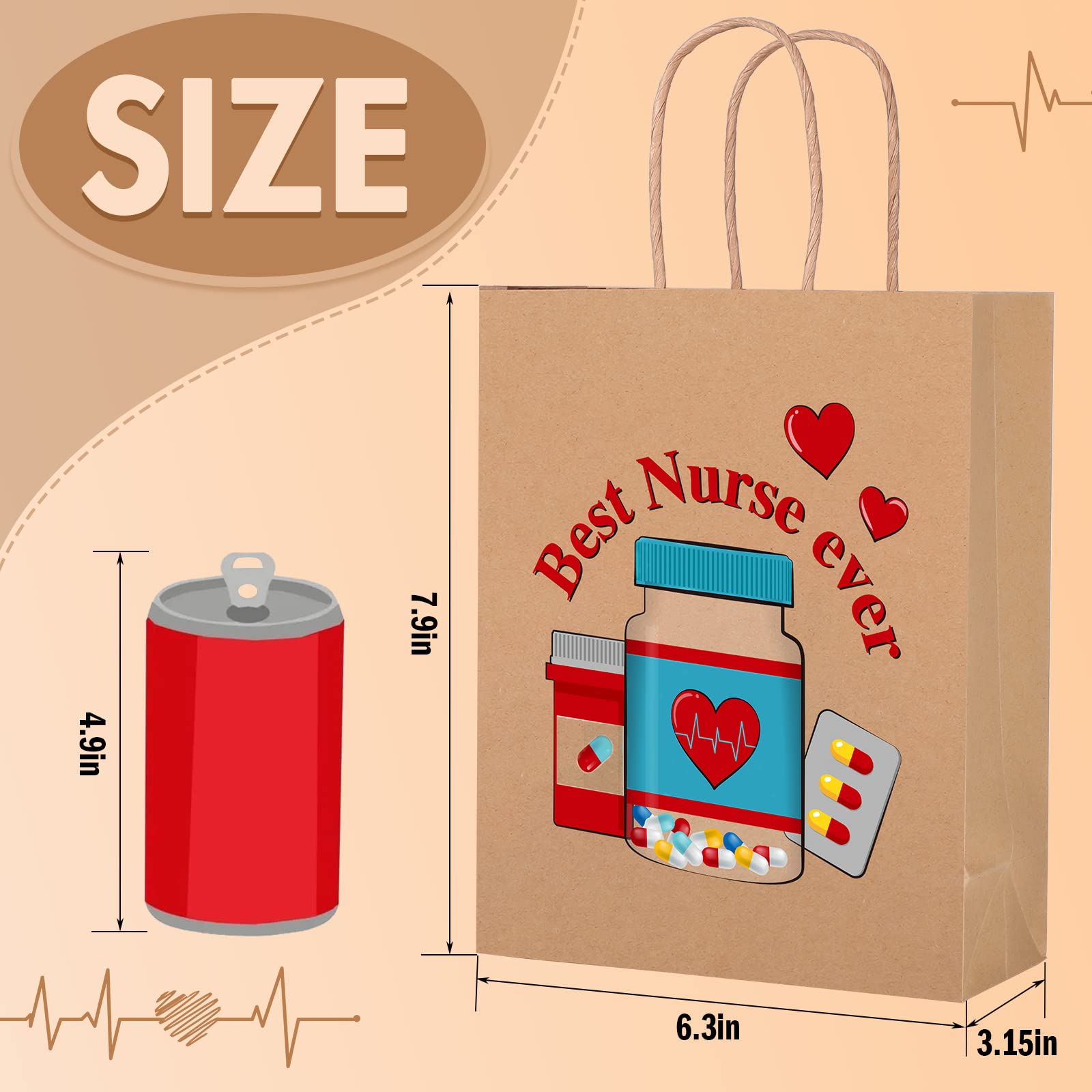 Spakon 24-Piece Nurse Gift Bags Set - Thank You Gifts for Nursing Graduation, Medical Professionals & Coworkers - Premium Craft Paper Goodie Bags for RN Graduation Party Decorations - Perfect for Nursing School Celebrations, Hospital Appreciation Events & Healthcare Worker Recognition