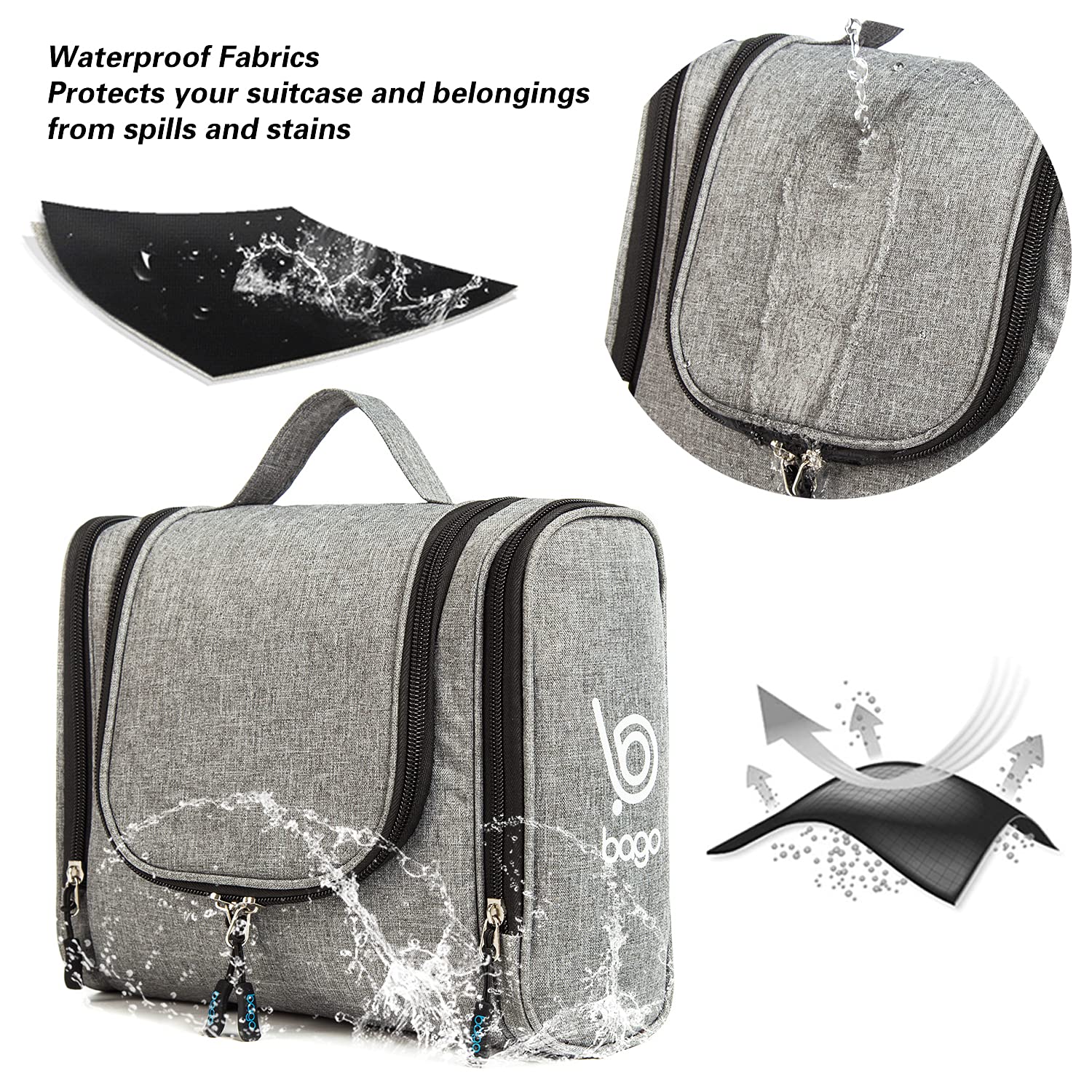 Premium Waterproof Hanging Toiletry Bag for Travel - Large Cosmetic Organizer for Women & Men - Bathroom Essentials Storage with Multiple Pockets (Snow Gray) | Ideal for Airplane Carry-on, Camping & Gym Use