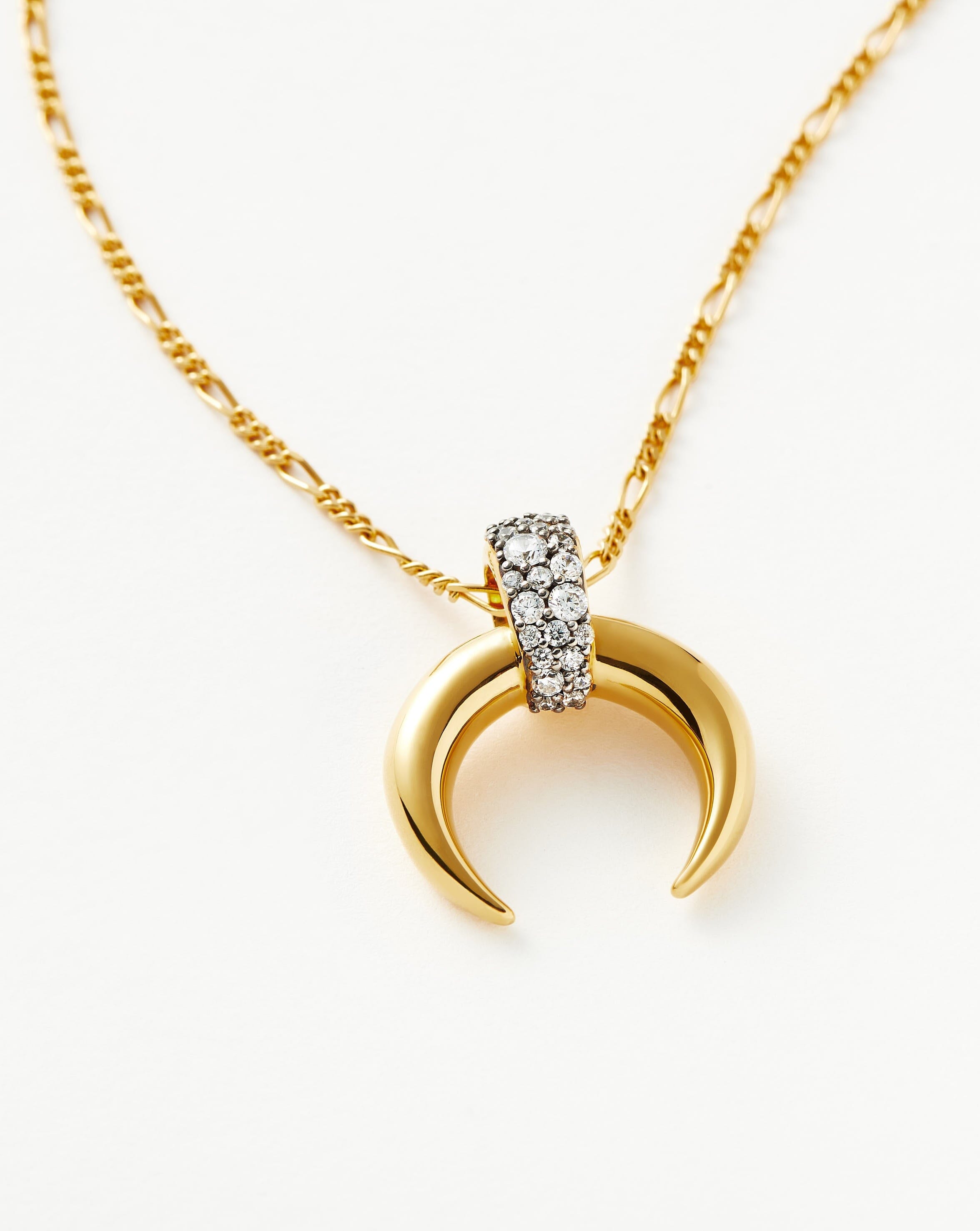 Lucy Williams Pavé Horn Pendant Necklace - 18k Gold Vermeil & Cubic Zirconia Jewelry | Elegant Statement Necklace for Women, Perfect for Parties, Weddings & Everyday Wear
