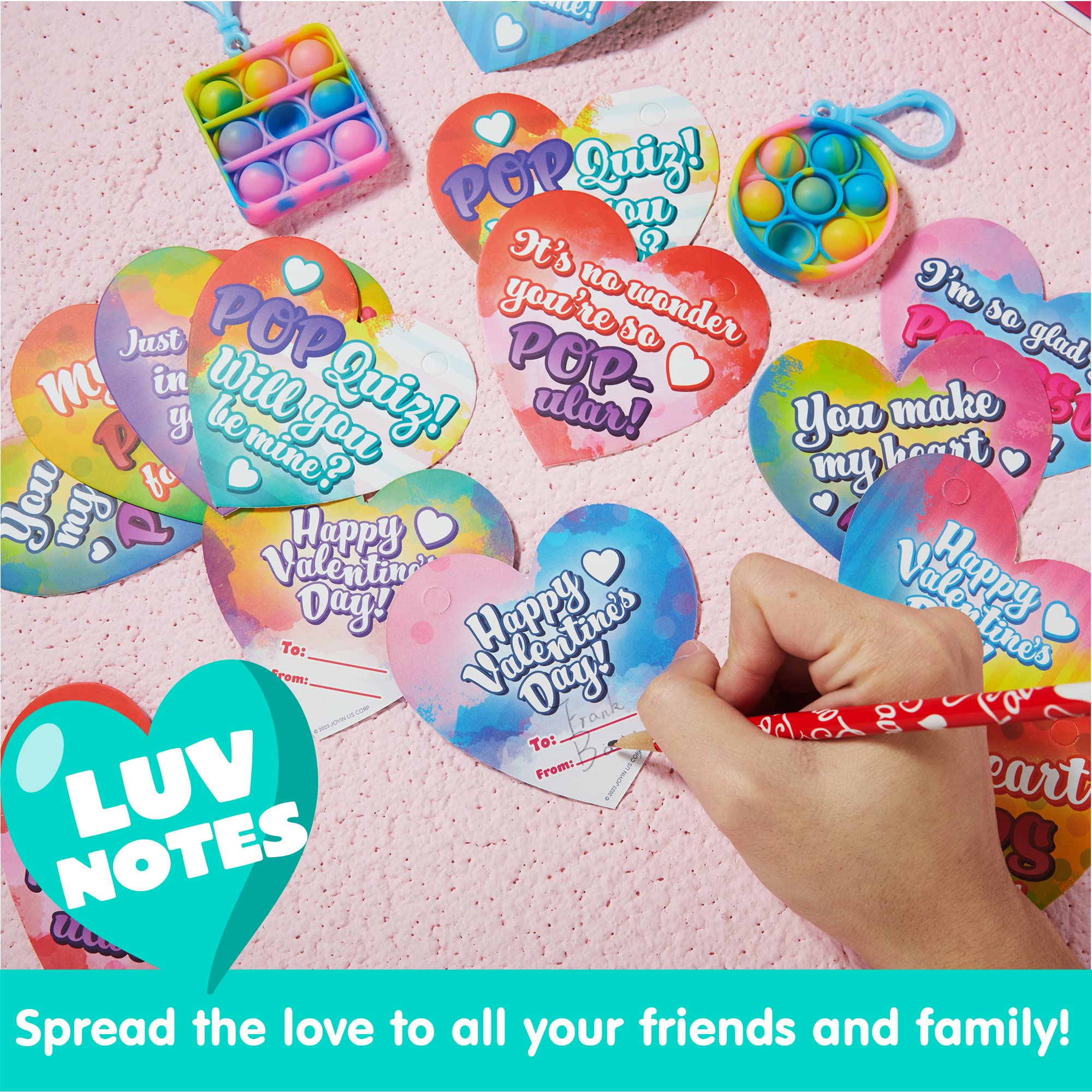 JOYIN 28 Pcs Valentine's Day Gift Cards with Pop Bubble Keychains for Kids - Stress Relief Fidget Toys for Classroom Exchange, Party Favors & Sensory Play - Perfect for Valentine's Day Gifts, School Prizes and Anxiety Relief
