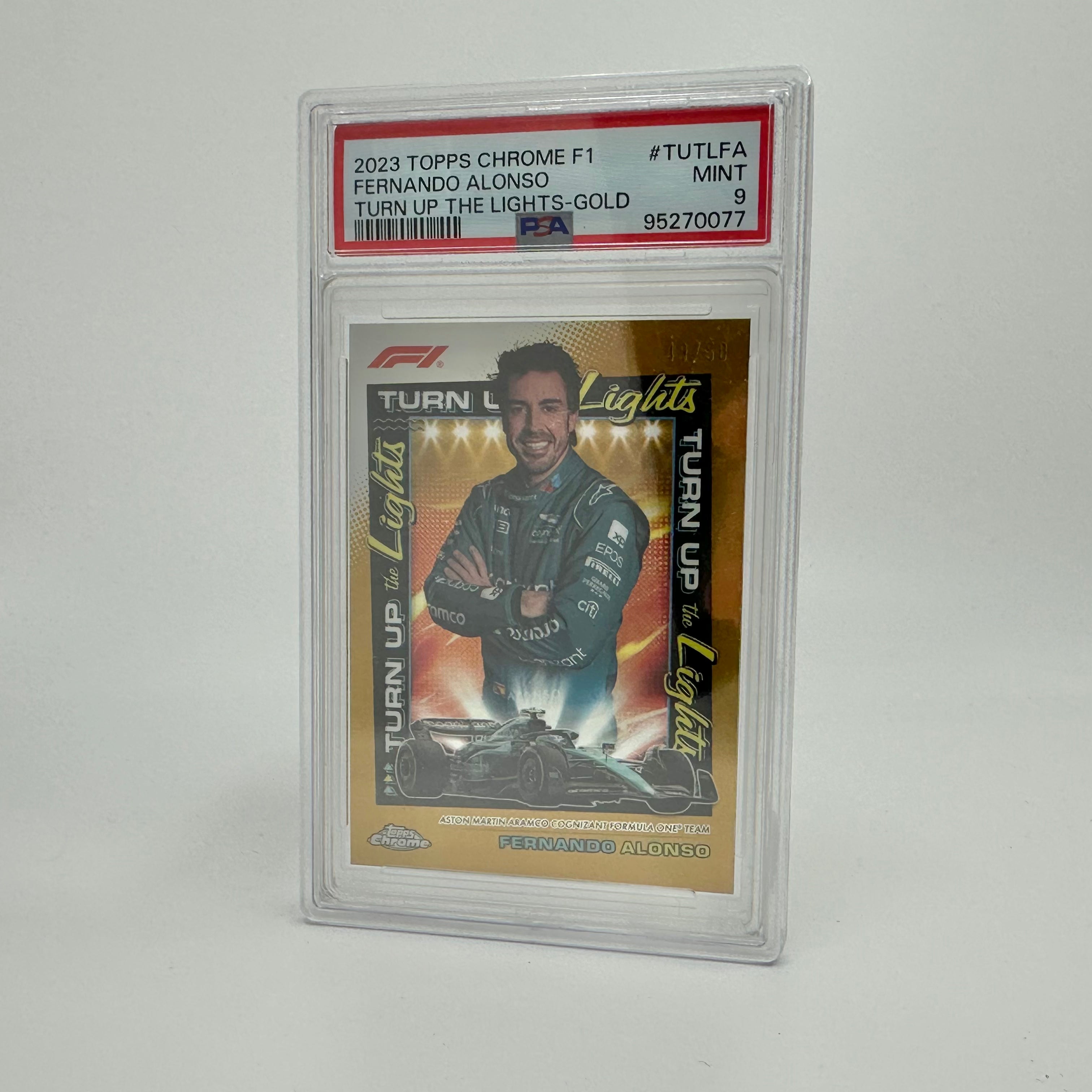 2023 Topps Chrome F1 Fernando Alonso #TUTLFA Gold PSA 9 Graded Trading Card - Perfect for F1 Collectors, Racing Fans, and Sports Memorabilia Enthusiasts