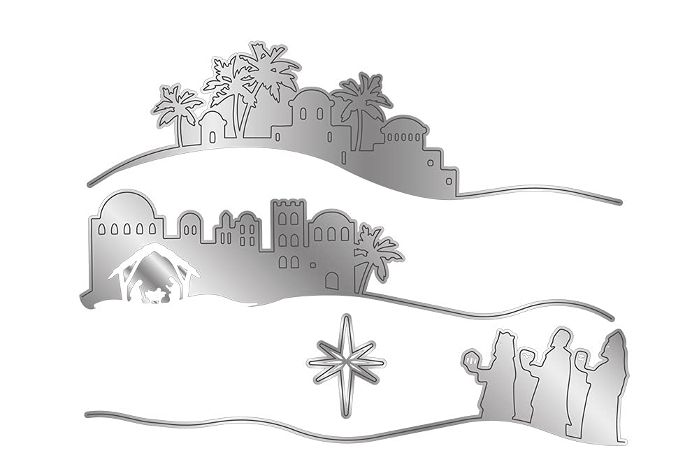 Gemini GEM-MD-EDG-BESC Metal Die Set for Christmas Scrapbooking - Bethlehem Scene Cookie Cutter, Silver (Perfect for Holiday Baking, Card Making & DIY Crafts)