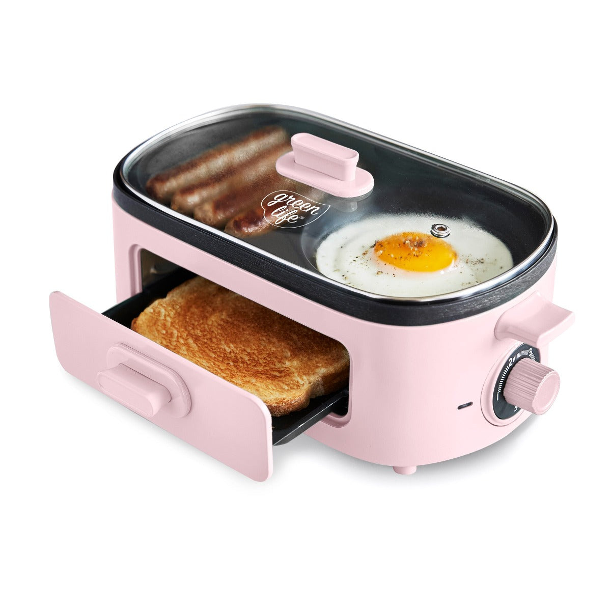 GreenLife Non-Stick Breakfast Maker with Removable Plates - Perfect for Pancakes, Eggs & Sandwiches | Ideal for Quick & Healthy Breakfast at Home | Pink