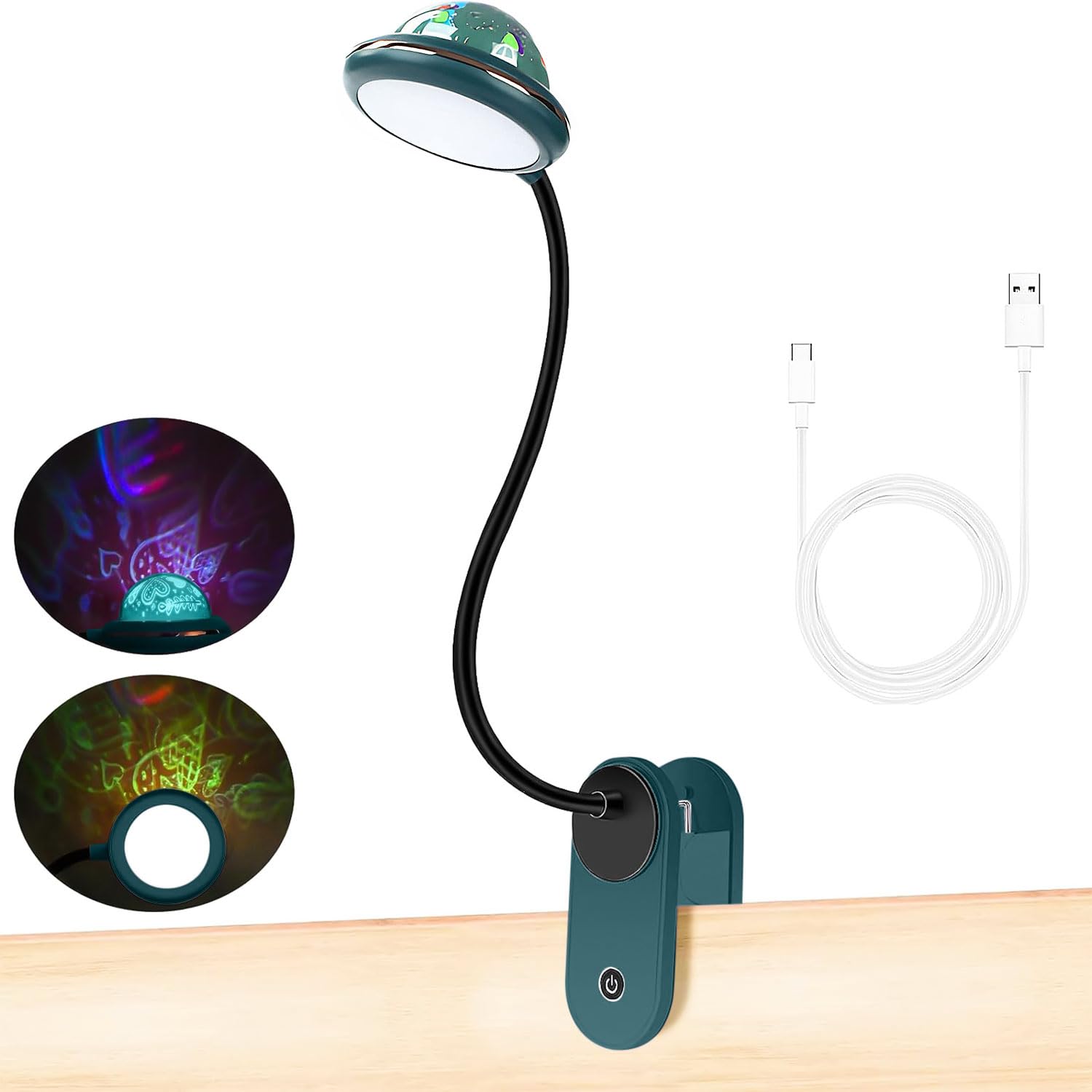 USB Rechargeable LED Folding Book Light with Dimmable 2W Reading Lamp & Mini Projector - 6000K Cool White Touch Control Night Light for Kids, Bedroom & Living Room | Perfect for Reading in Bed, Study Sessions & Cozy Nighttime Ambience (Green)