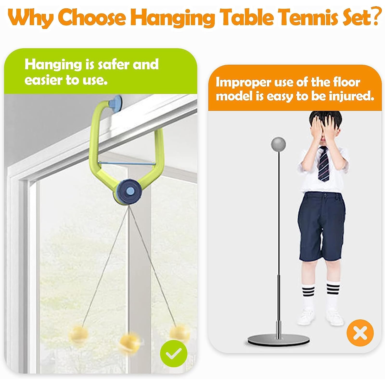 **Portable Hanging Table Tennis Trainer Set with 2 Rackets & 6 Balls - Indoor Ping Pong Practice, Family Fun & Parent-Child Interaction Game for Home, Office, or Gym**