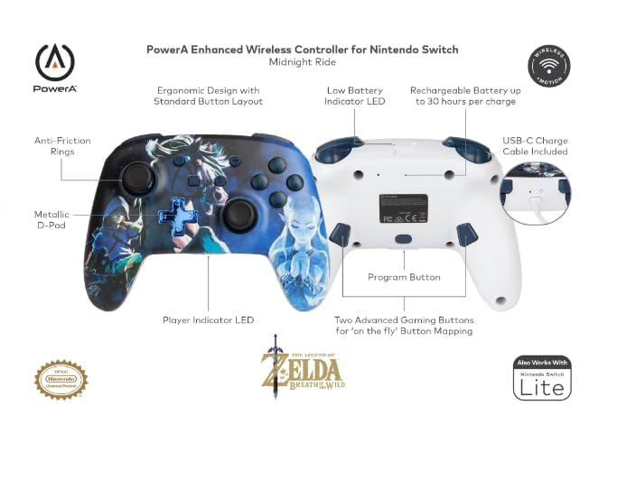 PowerA Enhanced Wireless Controller for Nintendo Switch with Slim Case - Midnight Ride Design | Compatible with Nintendo Switch, Switch Lite & OLED | Ergonomic Grip for Gaming Comfort | Perfect for Travel & Home Play