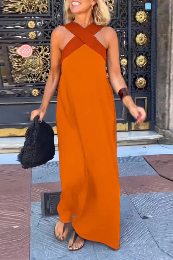 Stylish Crossover Backless Sleeveless Loose Maxi Dress for Women | Summer Beach Party & Evening Wear | Flowy Boho Chic Dress for Vacations & Date Nights