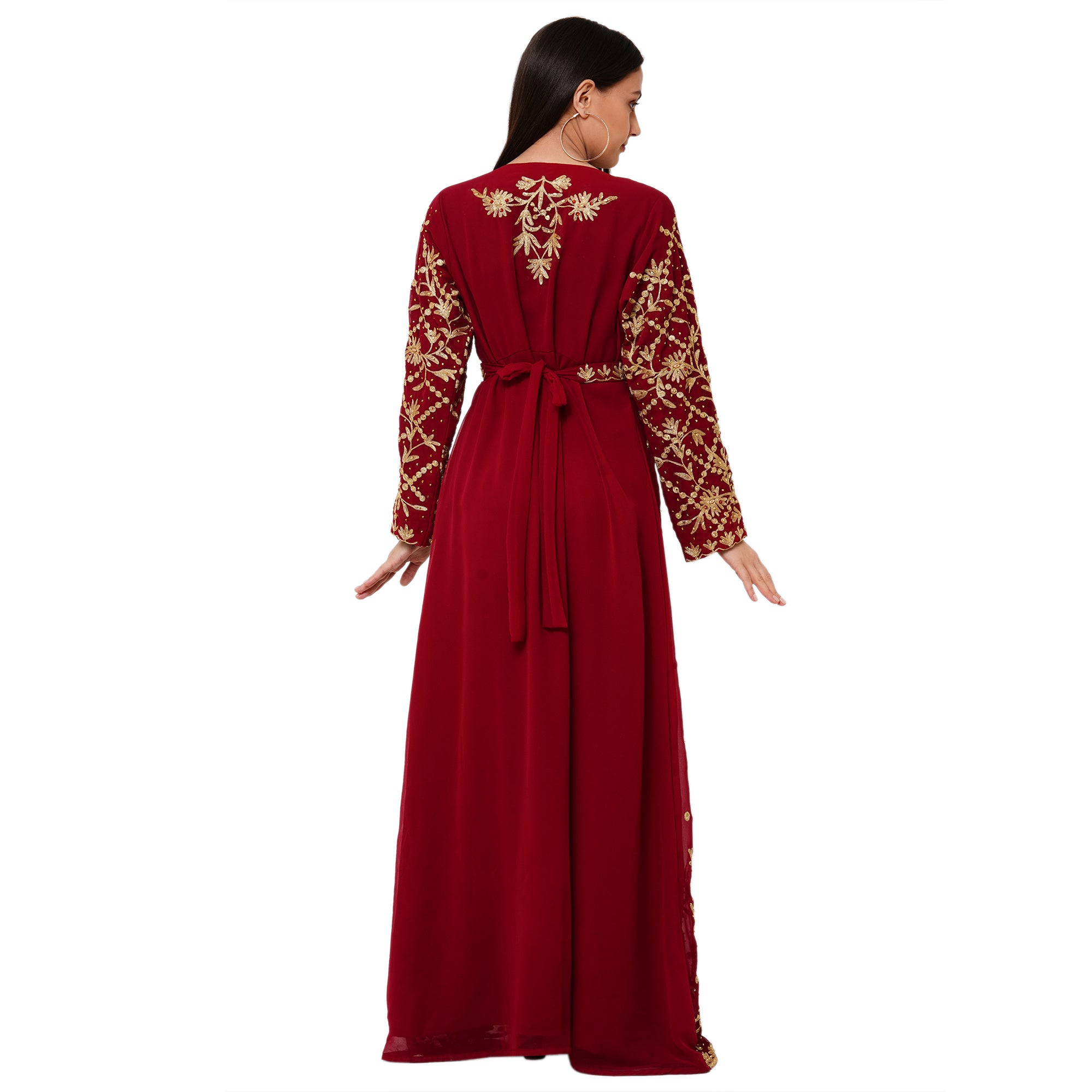 Elegant Arabian Gown for Cocktail Party - Long Sleeve Flowy Maxi Dress for Women, Perfect for Evening Events, Weddings & Special Occasions