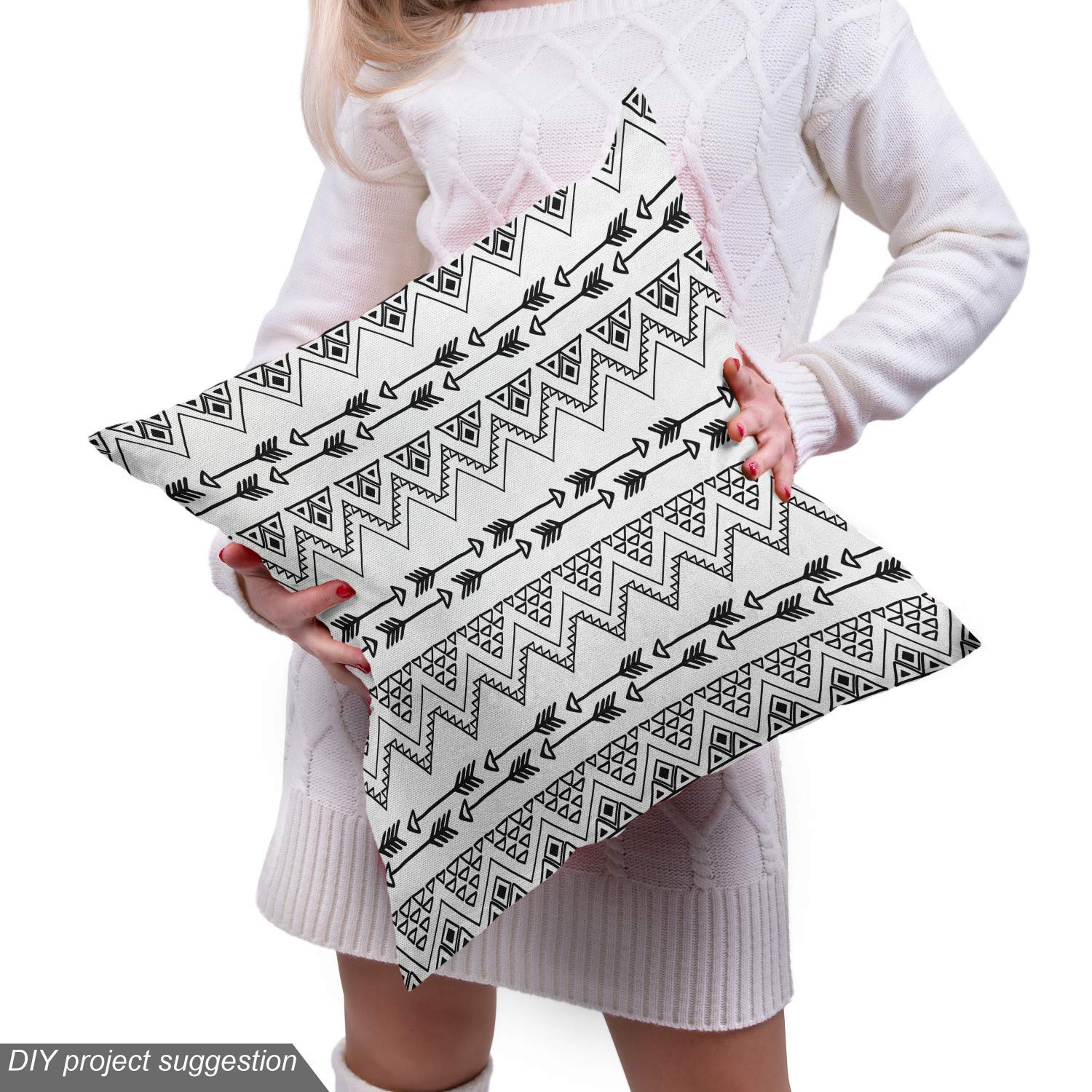 Ambesonne Bohemian Tribal Fabric by The Yard - Triangle Zigzag & Arrow Pattern Upholstery Material (10 Yards, Charcoal Grey/White) for Sofa Covers, Curtains & Home Decor
