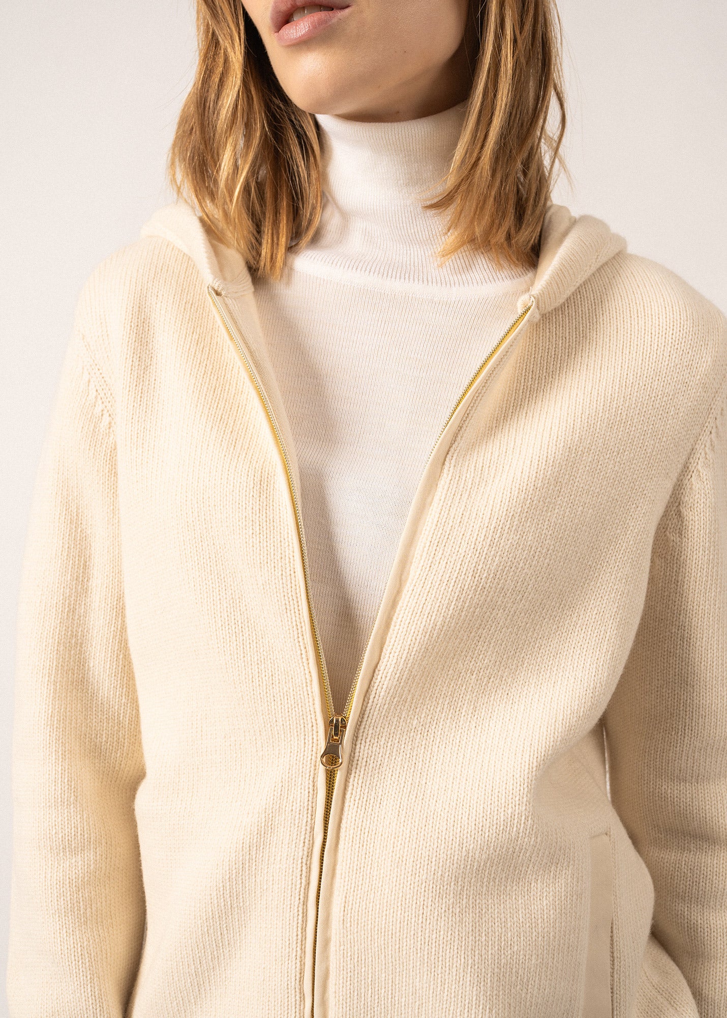 DUBLIN Hooded Zip Up Jacket for Men & Women | Warm Wool Blend Coat in Ivory | Perfect for Winter Outdoors & Casual Wear