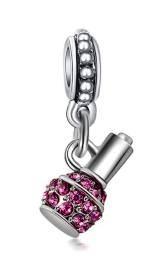 J&M Dangle Nail Polish Charm for Bracelets - Rose Pink Jewelry Charms for DIY Bracelets, Necklaces & Crafting - Perfect for Gifts, Parties & Fashion Accessories
