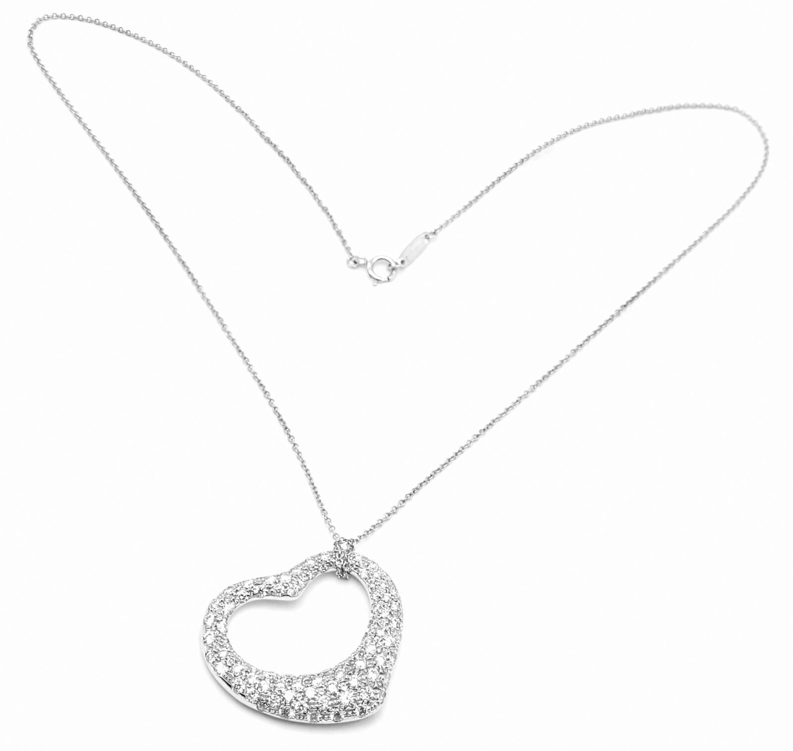 Authentic Tiffany & Co Peretti Platinum Diamond Large Open Heart Pendant Necklace - Luxury Jewelry for Women, Perfect for Anniversaries & Special Occasions