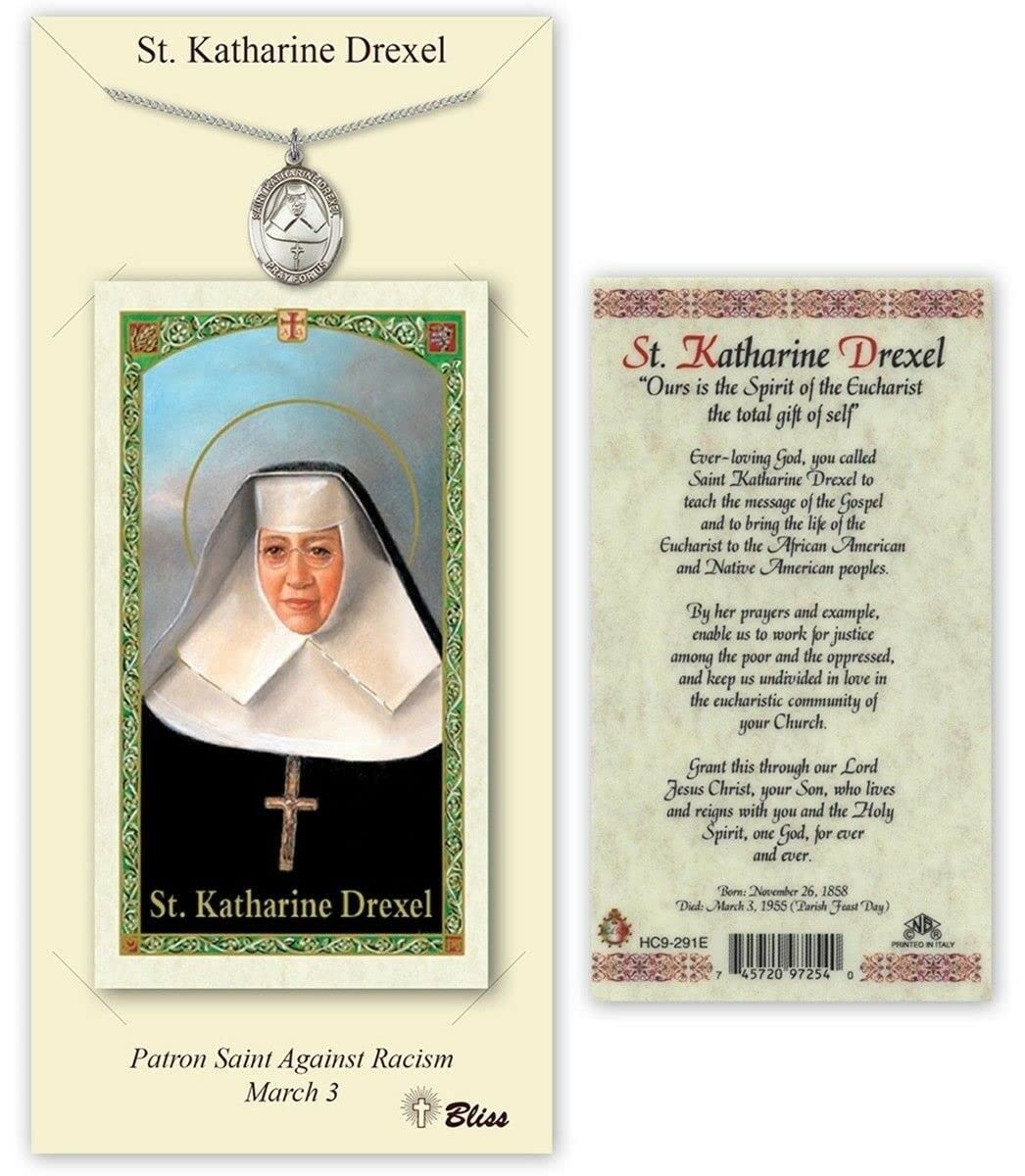 St. Katharine Drexel Pewter Medal with Laminated Prayer Card - Christian Religious Jewelry for Devotion, Gifts & Catholic Faith Accessories - Perfect for Baptism, First Communion & Spiritual Protection