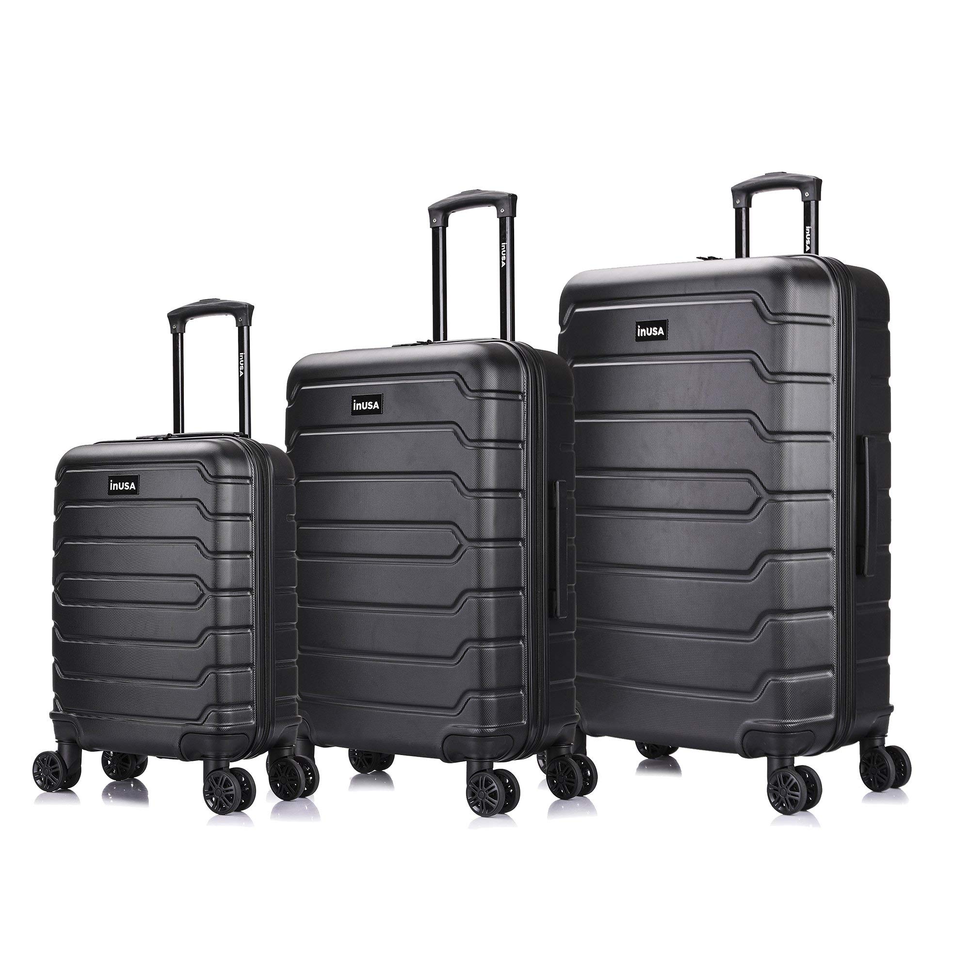InUSA Trend Plastic 3-Piece Luggage Set, Black (IUTRESML-BLK) - Lightweight Spinner Suitcases for Travel, Business Trips & Vacations