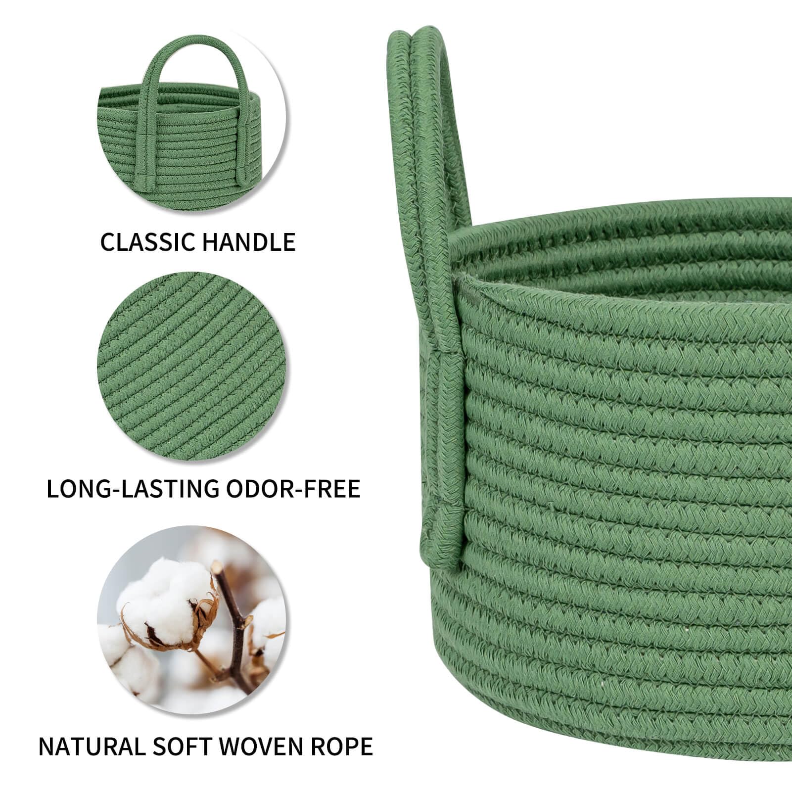 CubesLand Small Green Woven Storage Basket Set - 9.5x5.5 Inch Decorative Organizer for Nursery, Pet Toys, Closet & Holiday Decor | Perfect for Baby Room Organization, Halloween & Christmas Gift Baskets