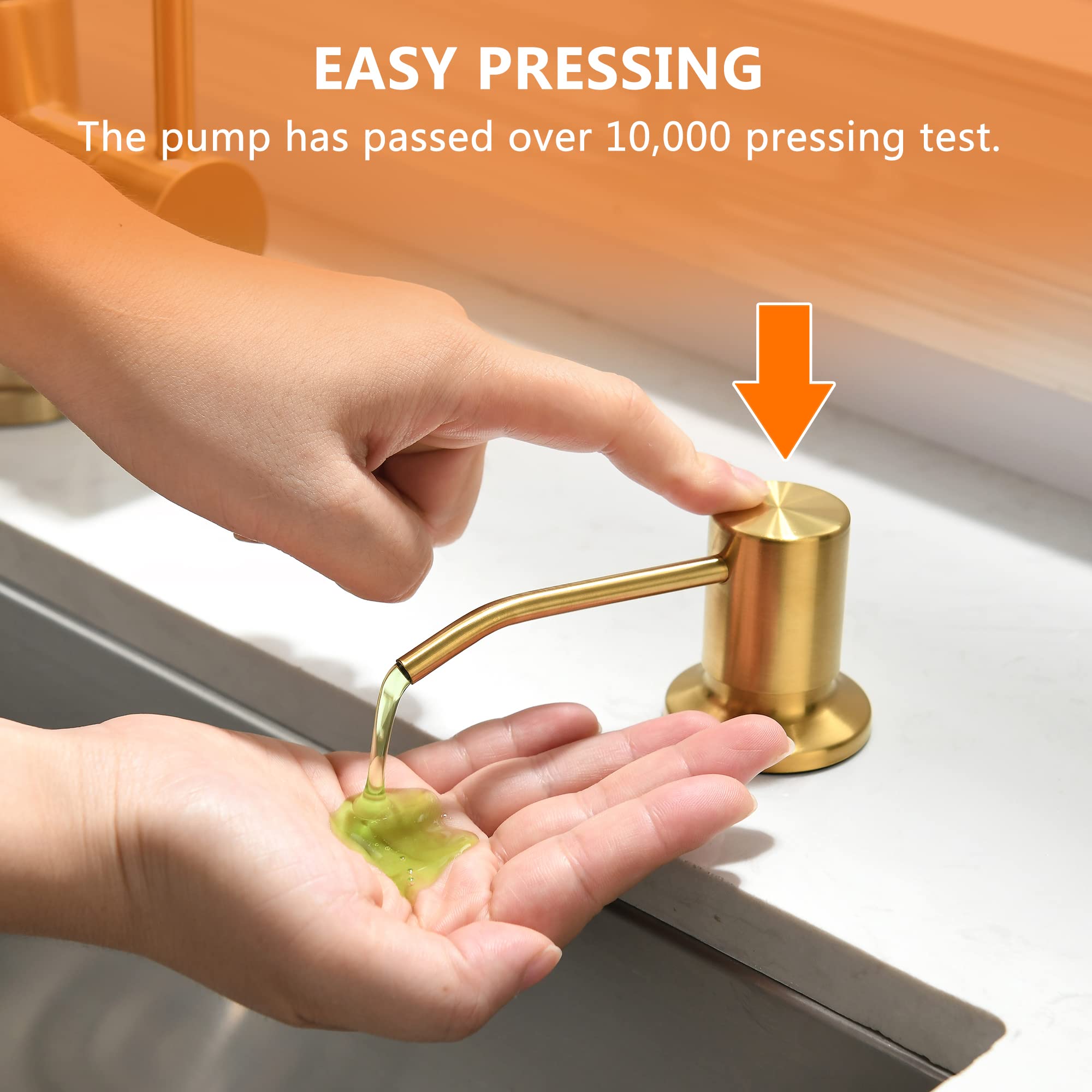 YardMonet 13oz Gold Soap Dispenser for Kitchen Sink - Premium Hand Soap & Lotion Dispenser with Large Bottle - Perfect for Bathroom, Kitchen Counter & Vanity Decor