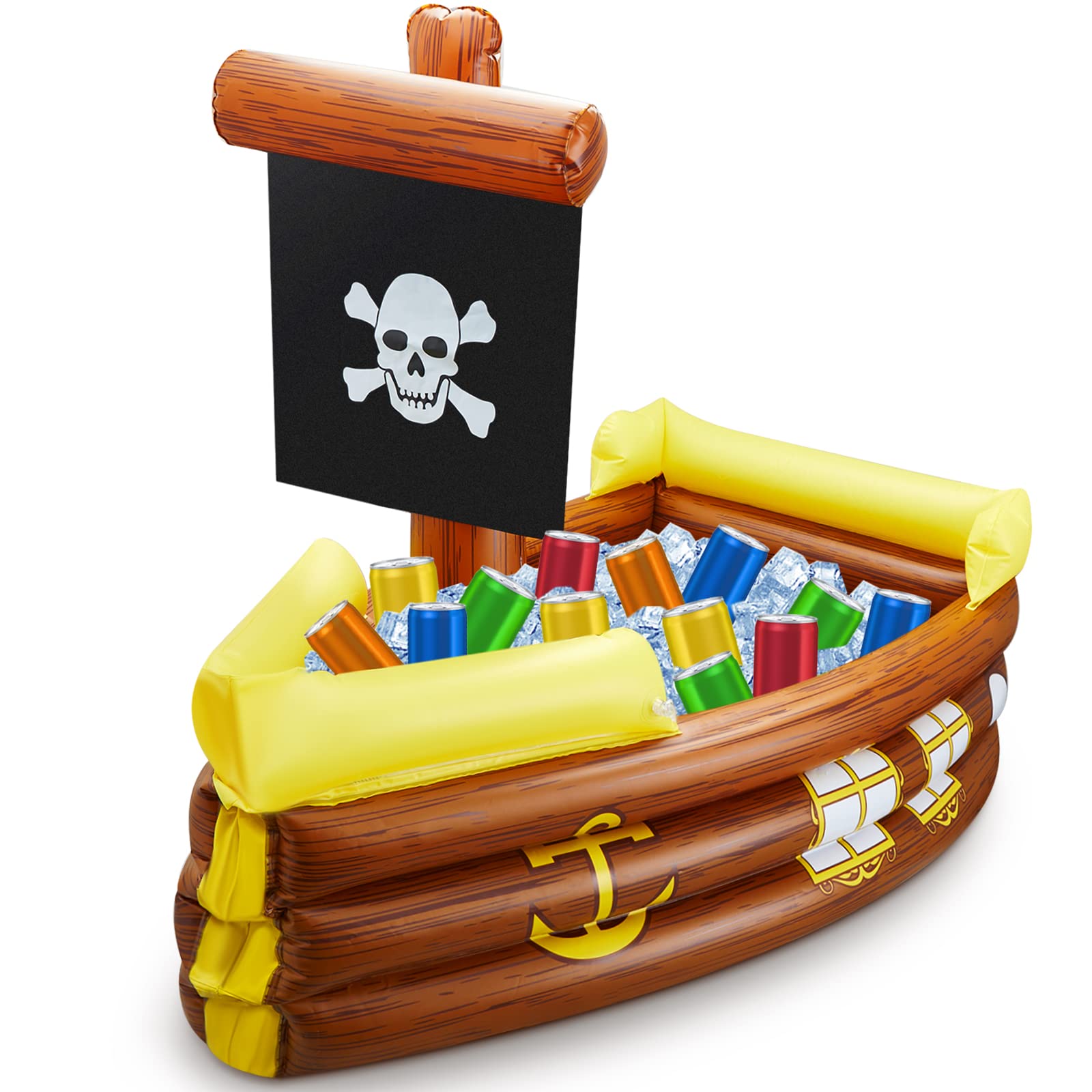 Inflatable Pirate Ship Cooler for Halloween, Birthday, and Pool Parties - Ice Holder, Beverage Serving Container, Food Tray - Perfect for Outdoor Events, Beach Gatherings, and Themed Decorations