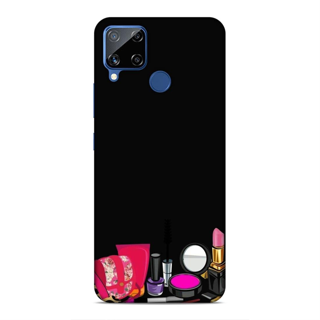 LETAPS® Printed Hard Phone Case for Realme C15 - Stylish Mirror & Lipstick Holder | Girly Makeup Design | Perfect for Women's Daily Use, Travel & Selfies