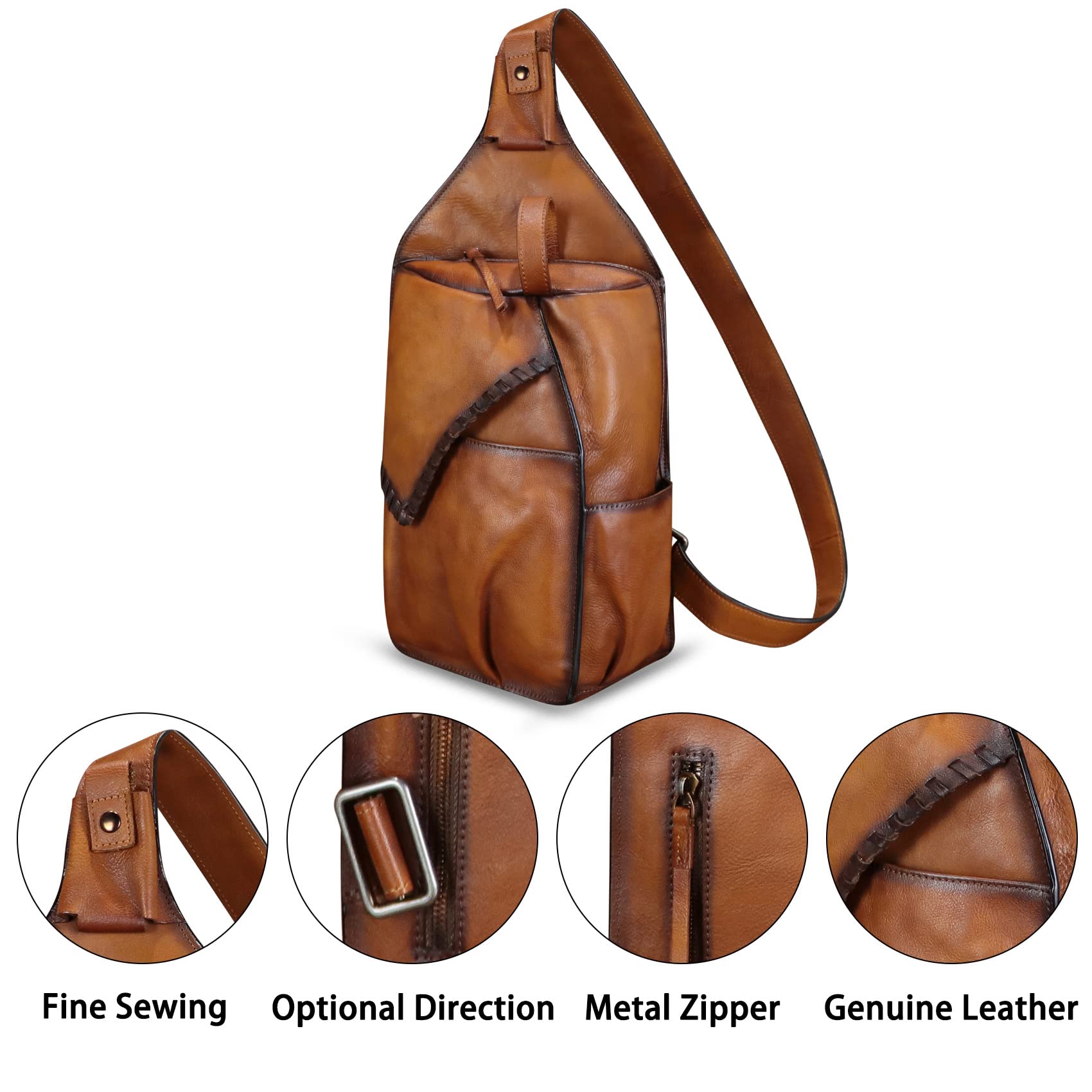 Genuine Leather Sling Bag for Men - Handmade Retro Crossbody Backpack Purse - Hiking Daypack & Chest Shoulder Fanny Pack - Perfect for Outdoor Adventures, Travel & Daily Commute
