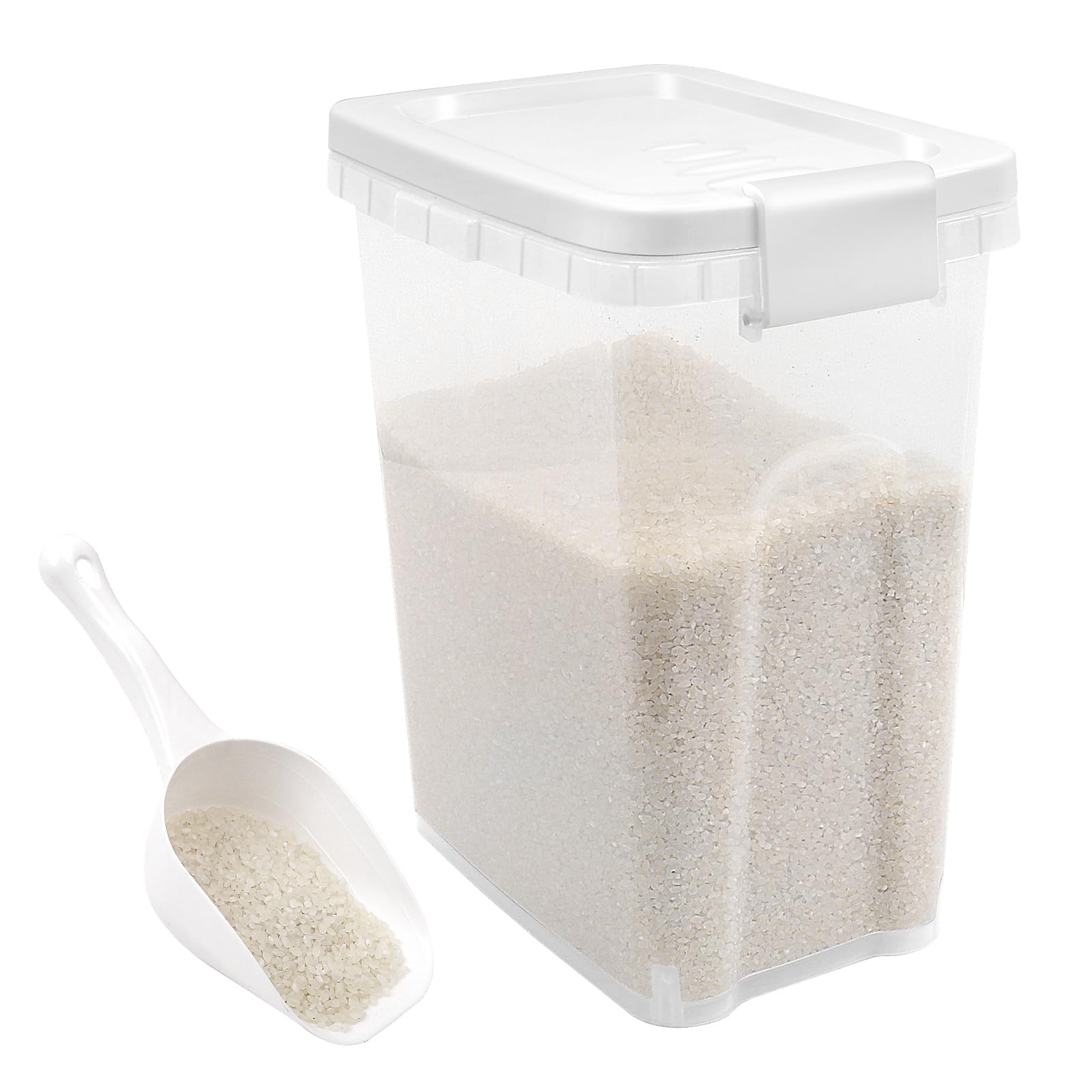 Airtight 15 Lbs Rice Storage Container with Scoop - Food Grade Plastic Flour & Cereal Dispenser - Kitchen Pantry Organizer for Dry Food (Rice, Sugar, Flour) - Perfect for Meal Prep & Bulk Food Storage