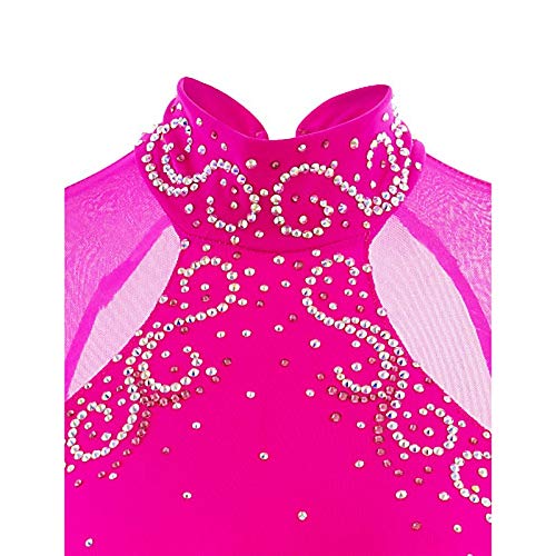 Pink Figure Skating Dress for Women & Girls - Long Sleeve Spandex Ice Skating Costume with Skirt (Size: Child 12) - Perfect for Competitions, Performances & Ice Shows