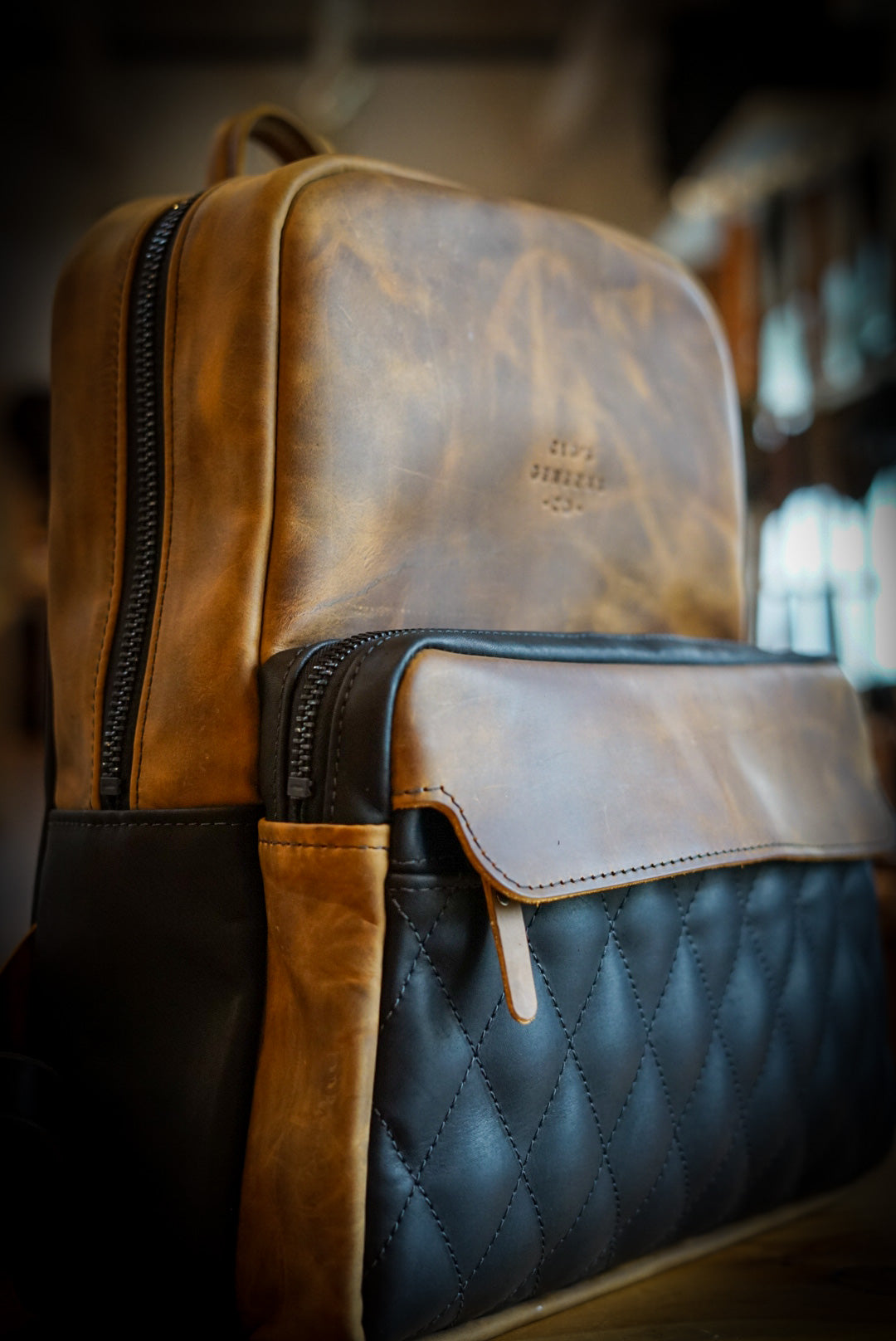 Commuter Backpack for Men & Women - Waterproof Laptop Backpack with Diamond Stitch Design (Two-Tone Tobacco Brown & Black) - Perfect for Travel, Work, School & Daily Use