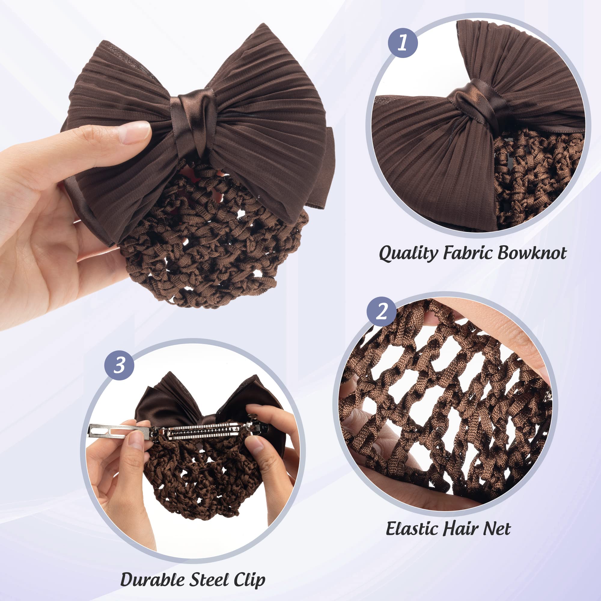 TXIN Set of 3 Crochet Hair Snoods for Women & Girls - Stylish Bow Bun Covers & Net Hair Accessories for Everyday Wear, Parties & Special Occasions