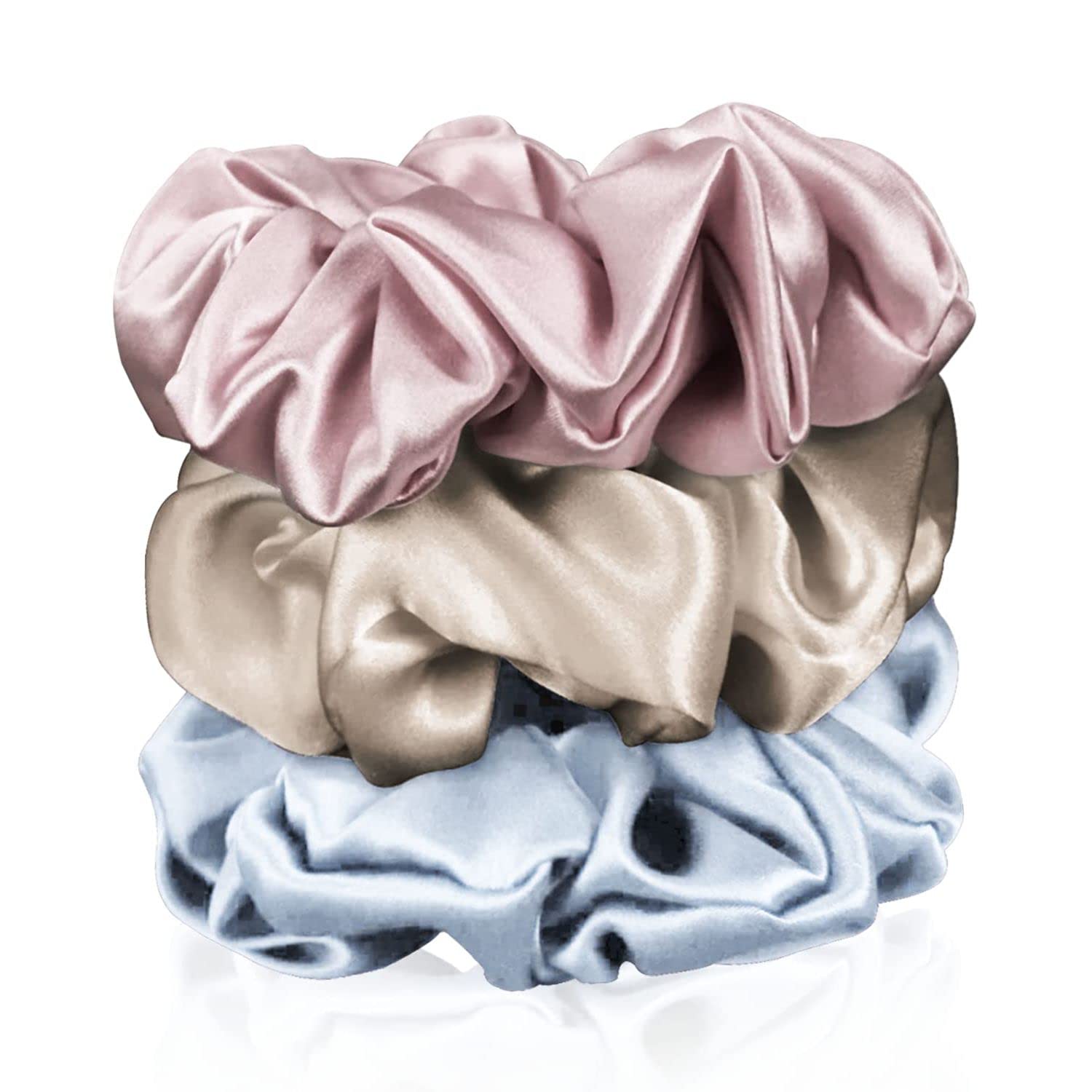 ALIBA COLLECTION 3 Pack 100% Pure Mulberry Silk Hair Scrunchies - Soft & Gentle Hair Ties for Women & Girls - Perfect for Workouts, Sleep, and Everyday Styling