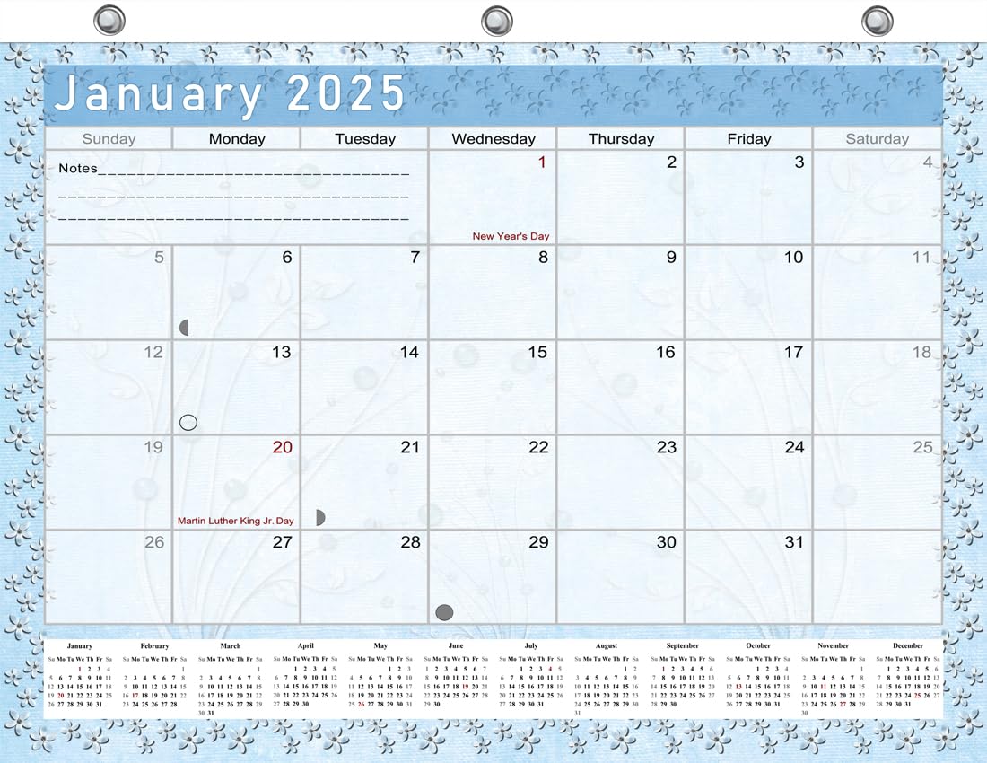 2025 Student Academic Planner - 12-Month Calendar for 3-Ring Binder, Desk & Wall | Perfect for School, Office & Home Organization | v018