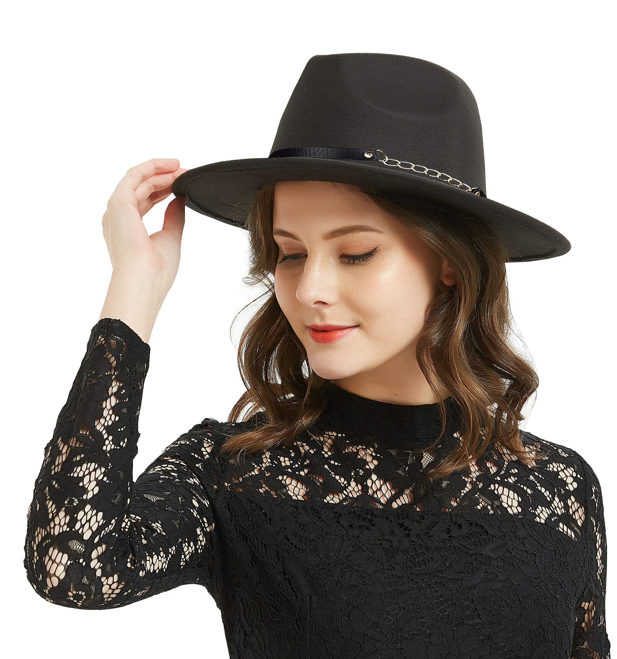 Vintage Wool Felt Fedora Hat for Women & Men - Wide Brim Crushable Jazz Hat with Belt - Perfect for Outdoor Activities, Costume Parties & Fashion Accessories