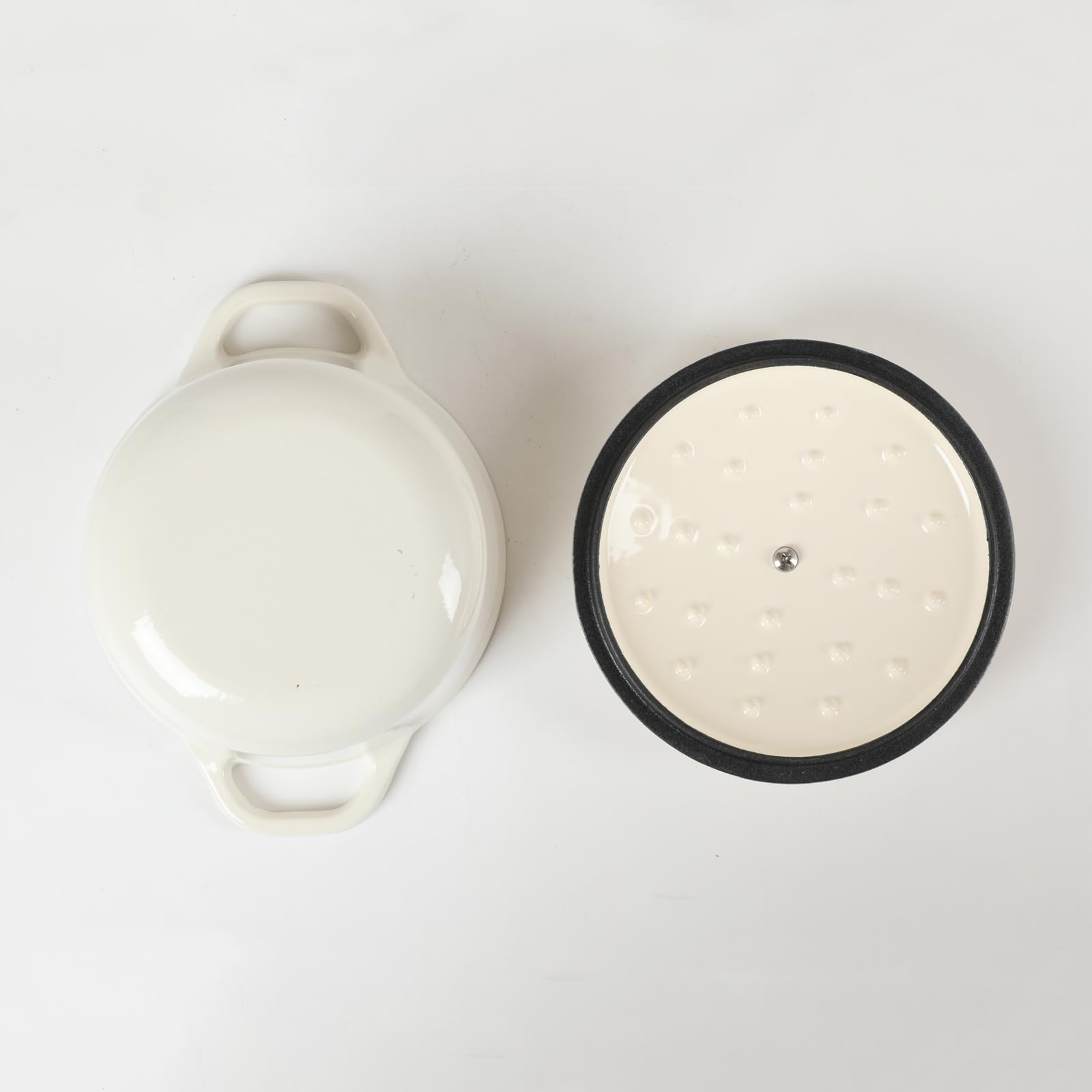 HAWOK 1.5 Quart Enameled Cast Iron Dutch Oven - Creamy White Mini Pot for Baking, Braising & Serving - Perfect for Soups, Stews, Casseroles & Individual Portions