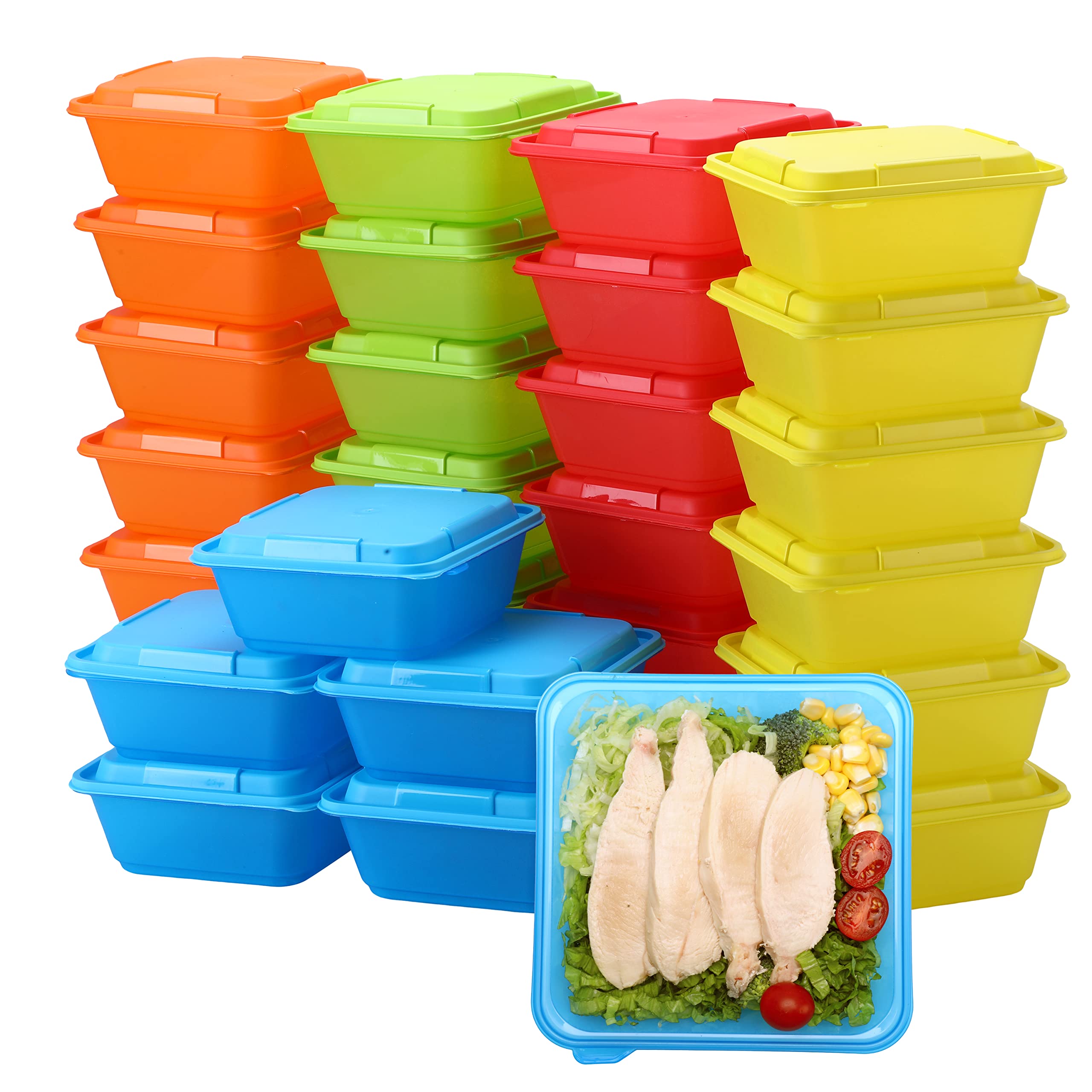 30 Pack Reusable BPA-Free Plastic Food Storage Containers with Lids - Square Meal Prep & Bento Box for Lunch, Salad, Freezer (34oz) - Microwave & Dishwasher Safe | Perfect for Office, School & Meal Prepping