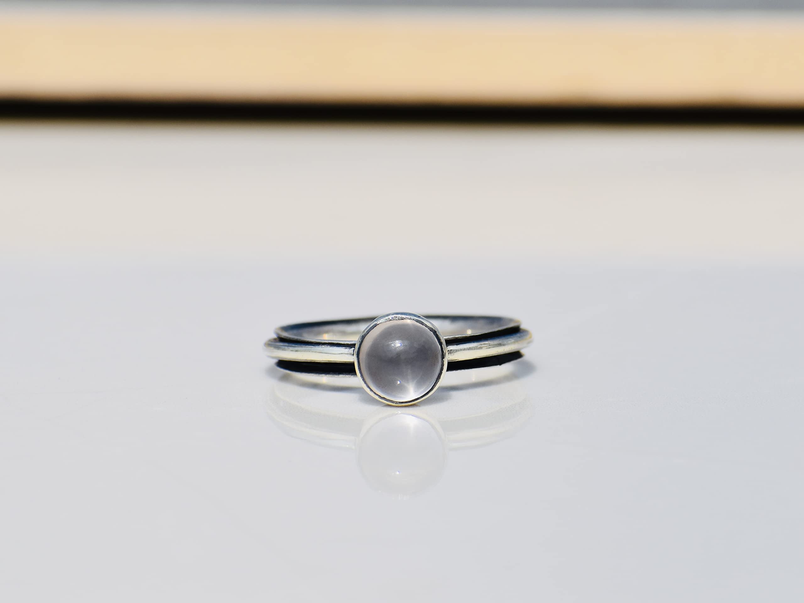 Natural Rose Quartz Spinner Ring - Sterling Silver Anxiety Relief Jewelry for Women | Handmade Gemstone Ring for Stress Relief, Meditation & Everyday Wear