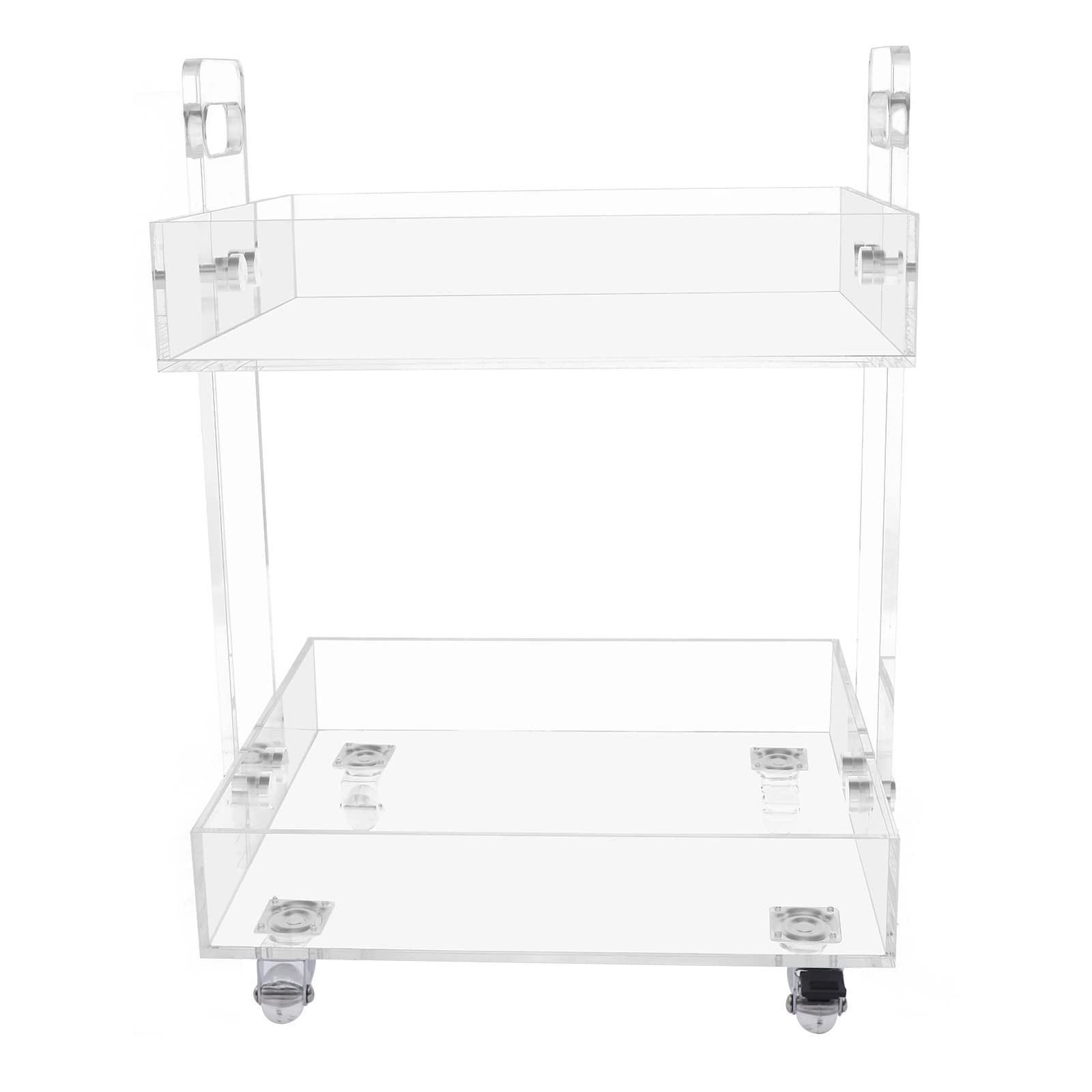 LOYALHEARTDY Clear Acrylic Rolling Side Table with Wheels & 2-Tier Storage Tray - Modern Mobile End Table for Living Room, Bedroom, Office - Perfect as Sofa Table, Nightstand, or Small Coffee Table with Storage